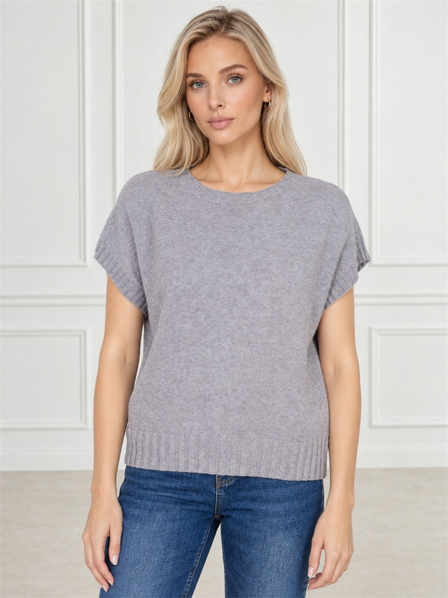 Sweter damski na krótki rękaw Szary - J261964