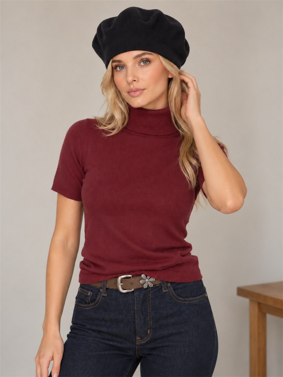 Damski beret Czapka wiskozowa ciepły miękki Czarny - J262131