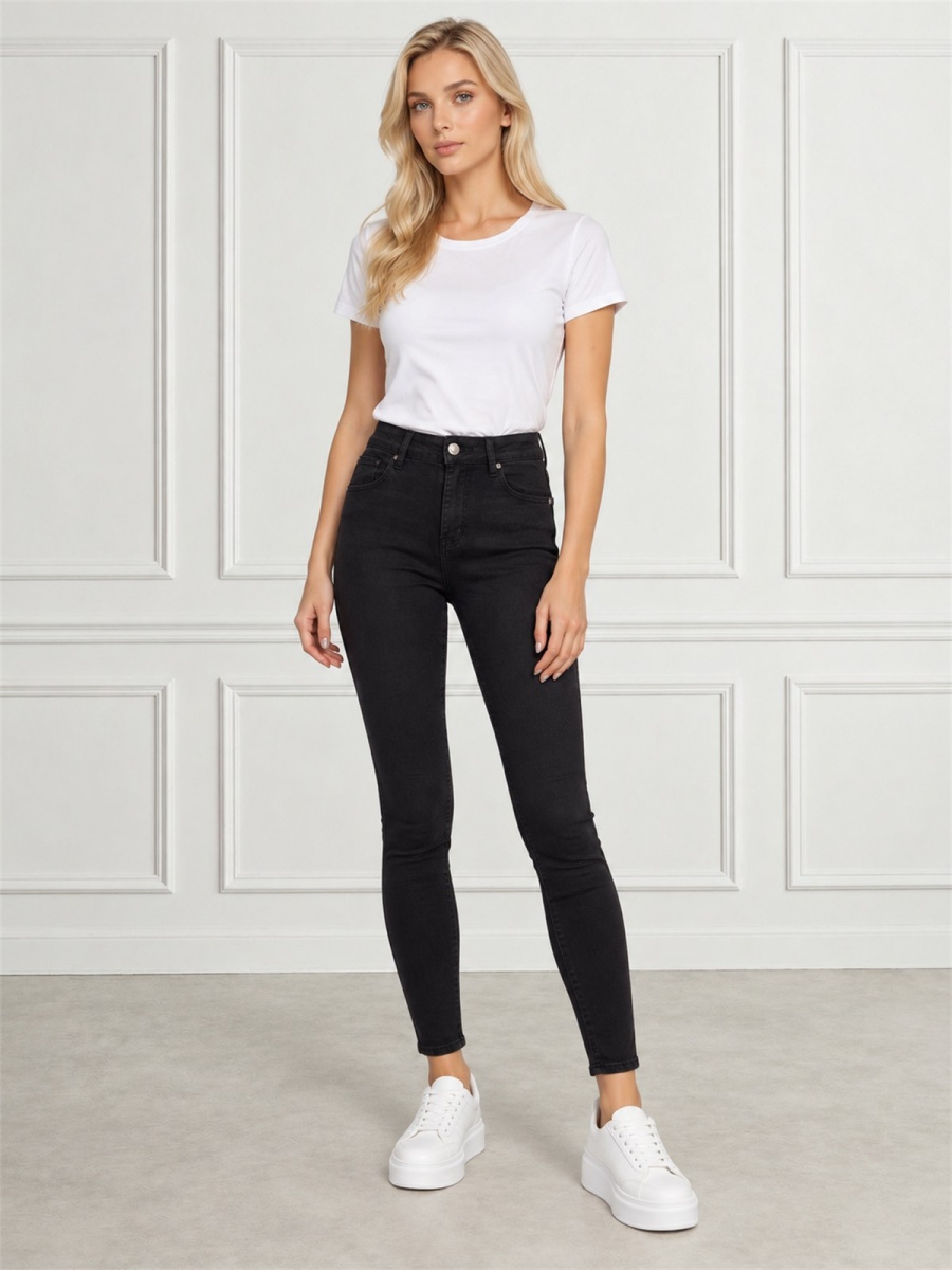 Spodnie jeans rurki damskie M.Sara wyszczuplające Push Up Czarne - W262287