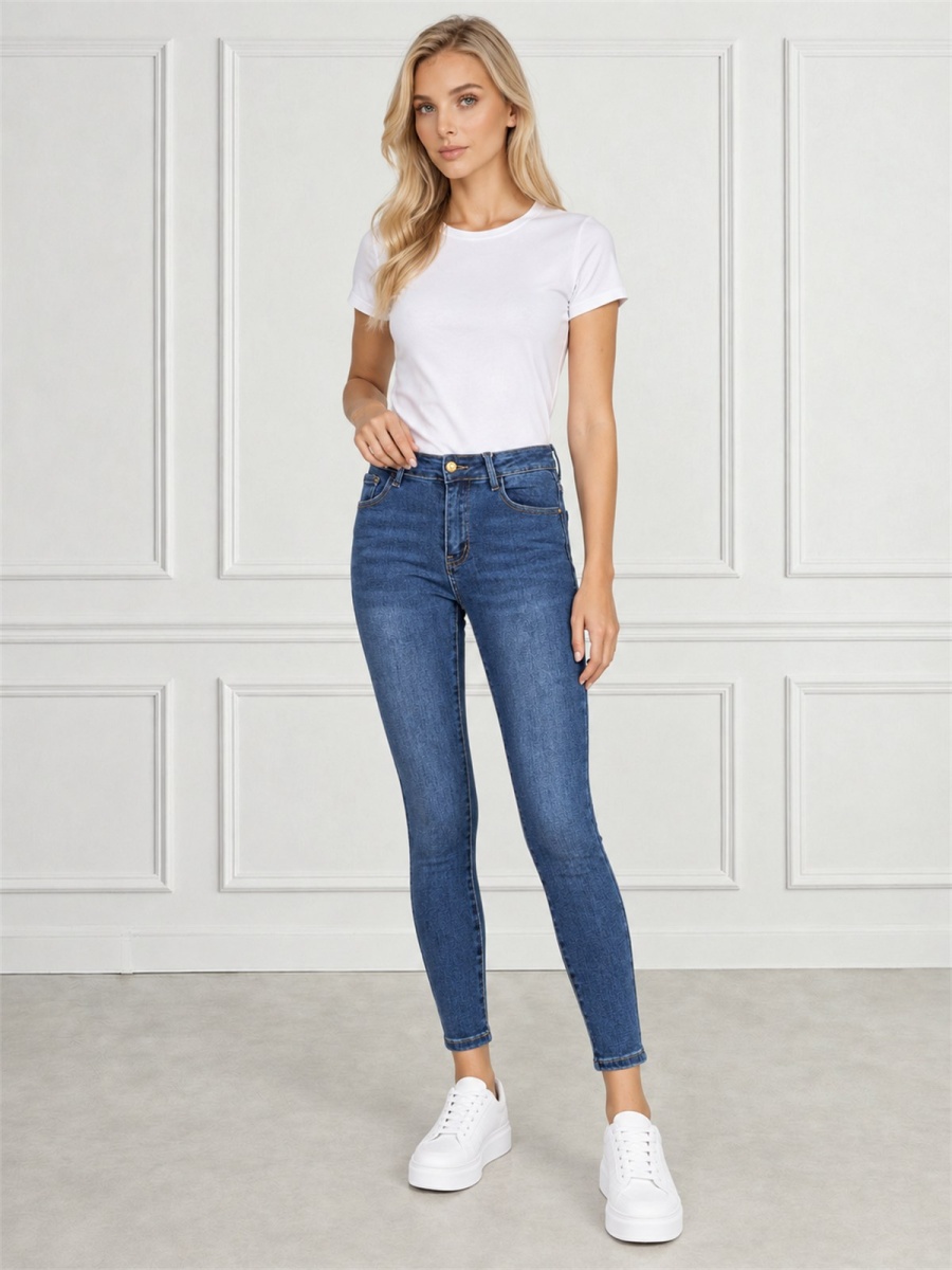 Spodnie jeans rurki damskie M.Sara Push Up wyszczuplające Niebieskie - J262281