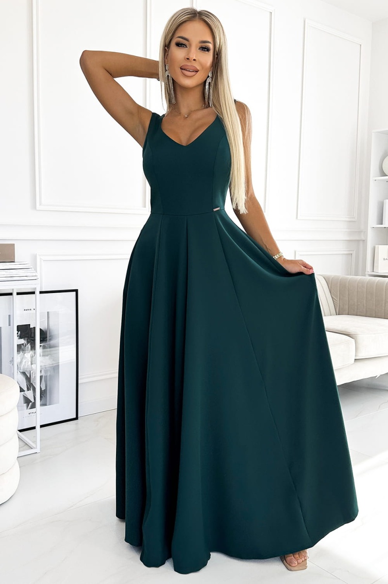 56108246-5 CINDY długa elegancka suknia z dekoltem - ZIELONA-1