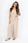 Letni damski komplet Pnk Fashion Bluzka/Spodnie Beżowy - W240965