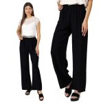 Letnie spodnie damskie palazzo z paskiem Czarne - W240894