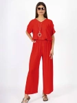 Letni damski komplet Pnk Fashion Bluzka/Spodnie Czerwony - W240965