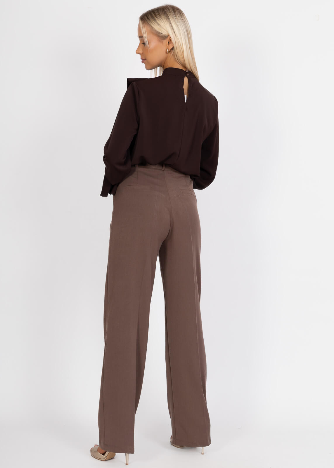 Eleganckie spodnie BB z szeroką nogawką Brązowe - W250196 (9).jpg