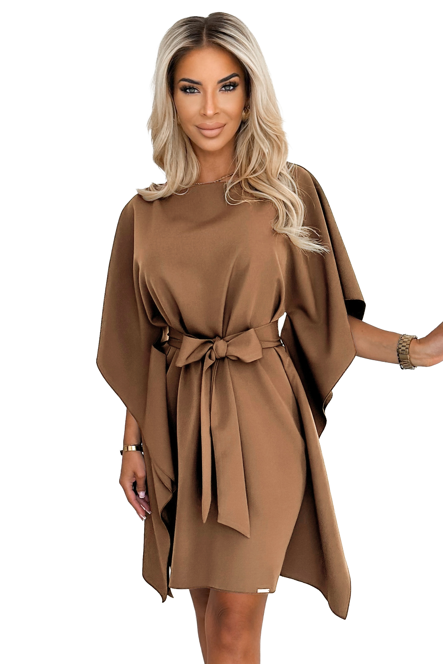 67906287-39 SOFIA Sukienka motyl z wiązaniem w pasie - cappuccino-5