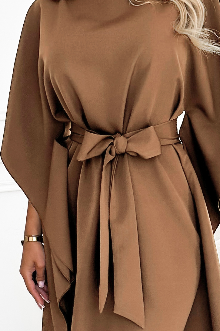 67906287-39 SOFIA Sukienka motyl z wiązaniem w pasie - cappuccino-6