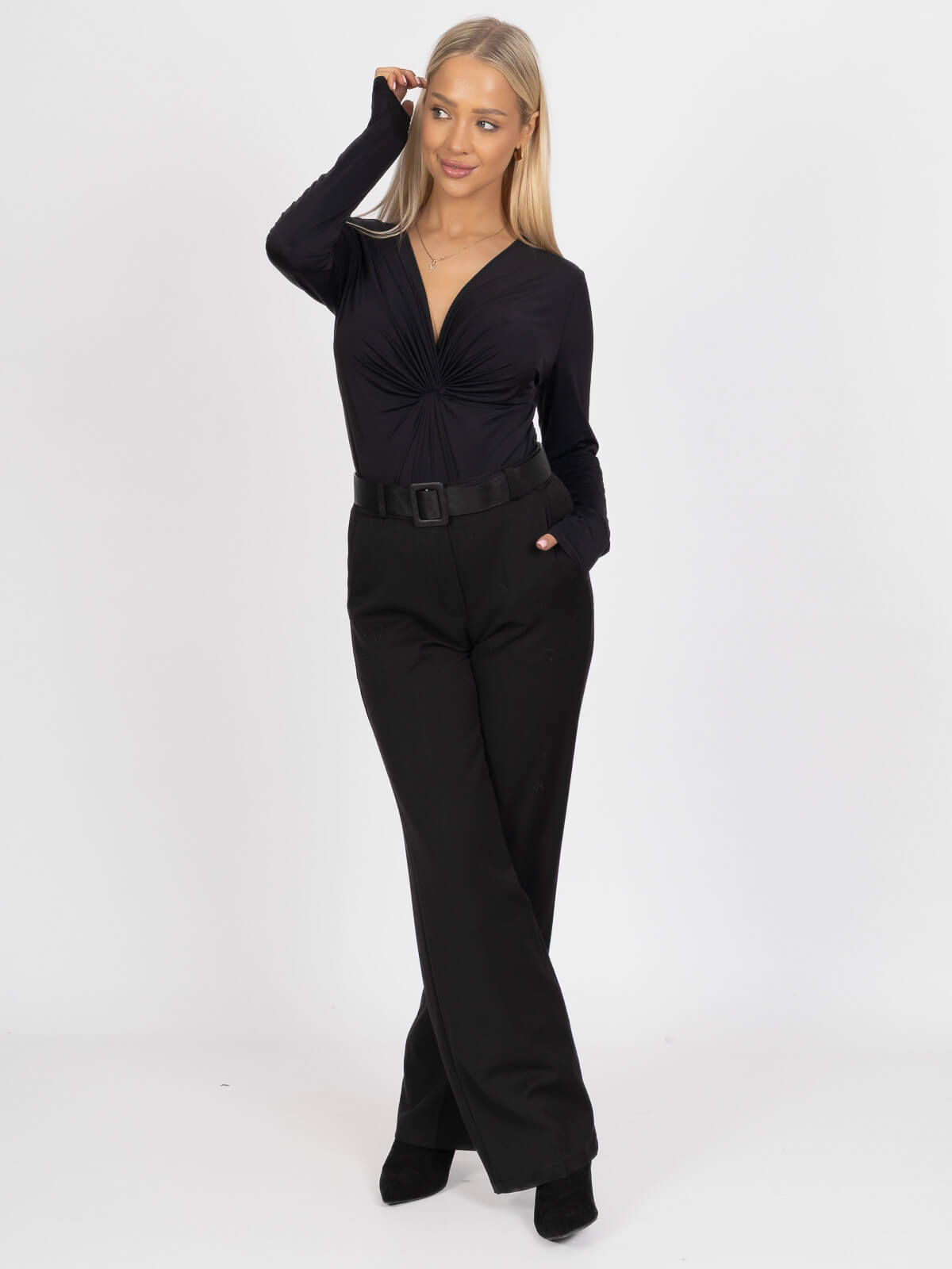 Eleganckie spodnie z szeroką nogawką Czarne - J252271 (9).jpg