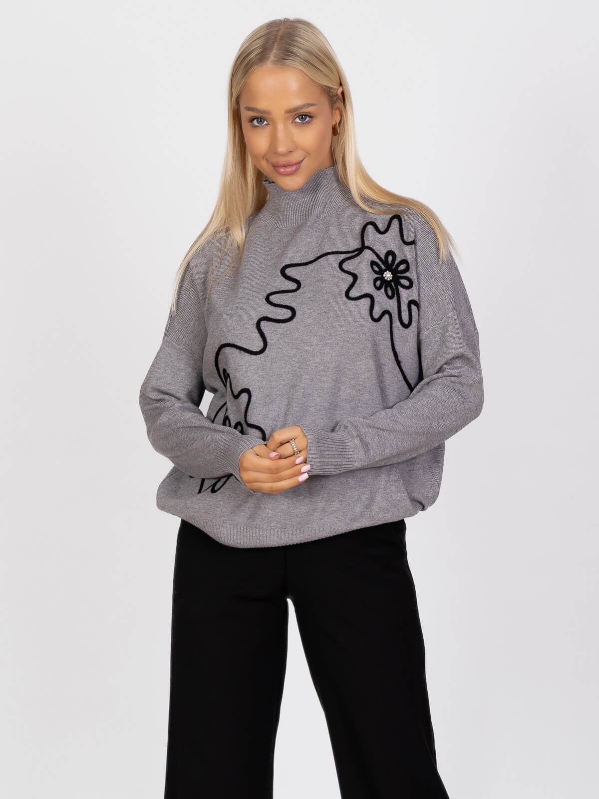 Półgolf sweter damski na długi rękaw Szary - J252261 (8).jpg