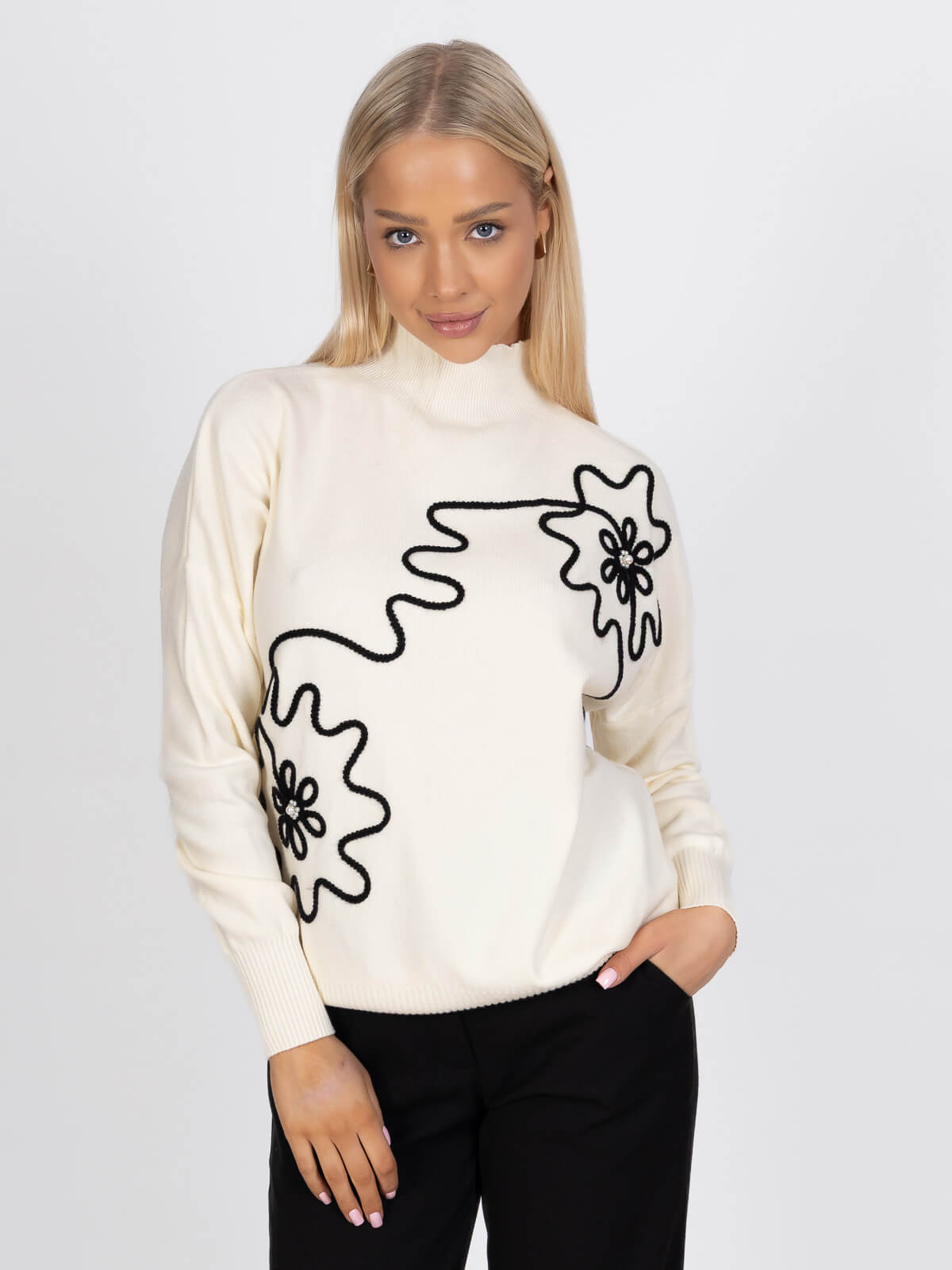 Półgolf sweter damski na długi rękaw Ecru - J252261 (1).jpg