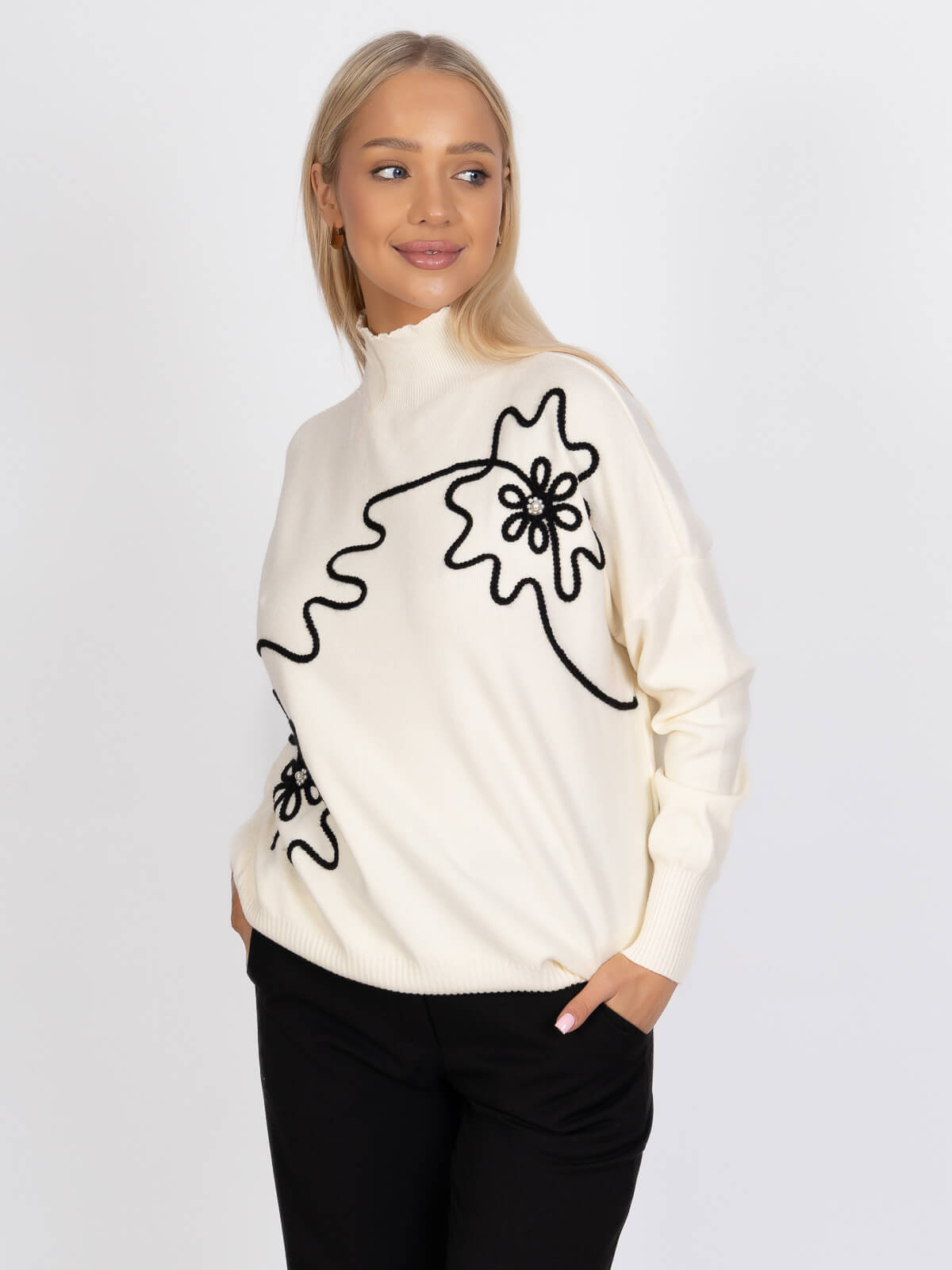 Półgolf sweter damski na długi rękaw Ecru - J252261 (2).jpg
