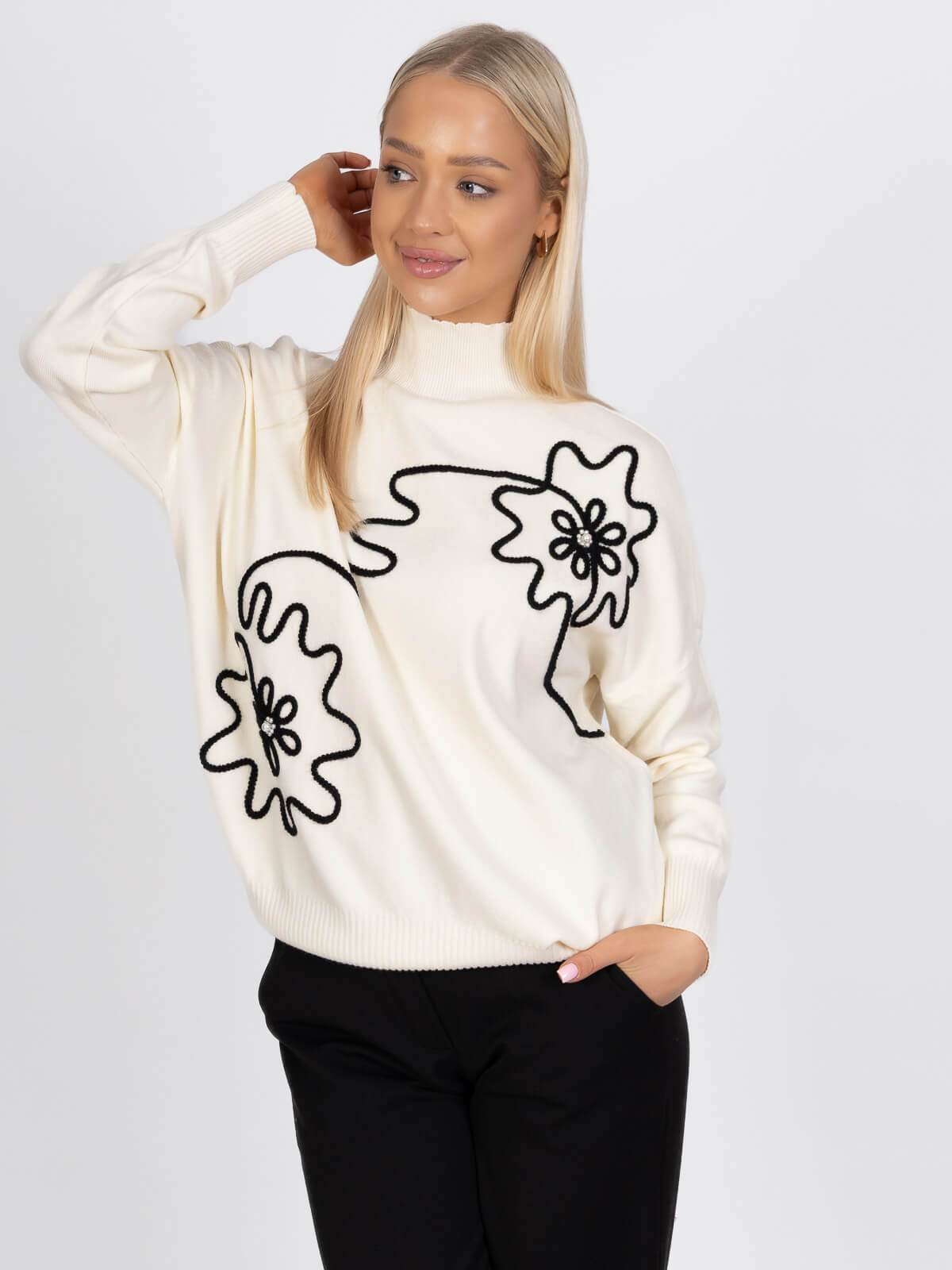 Półgolf sweter damski na długi rękaw Ecru - J252261 (14).jpg