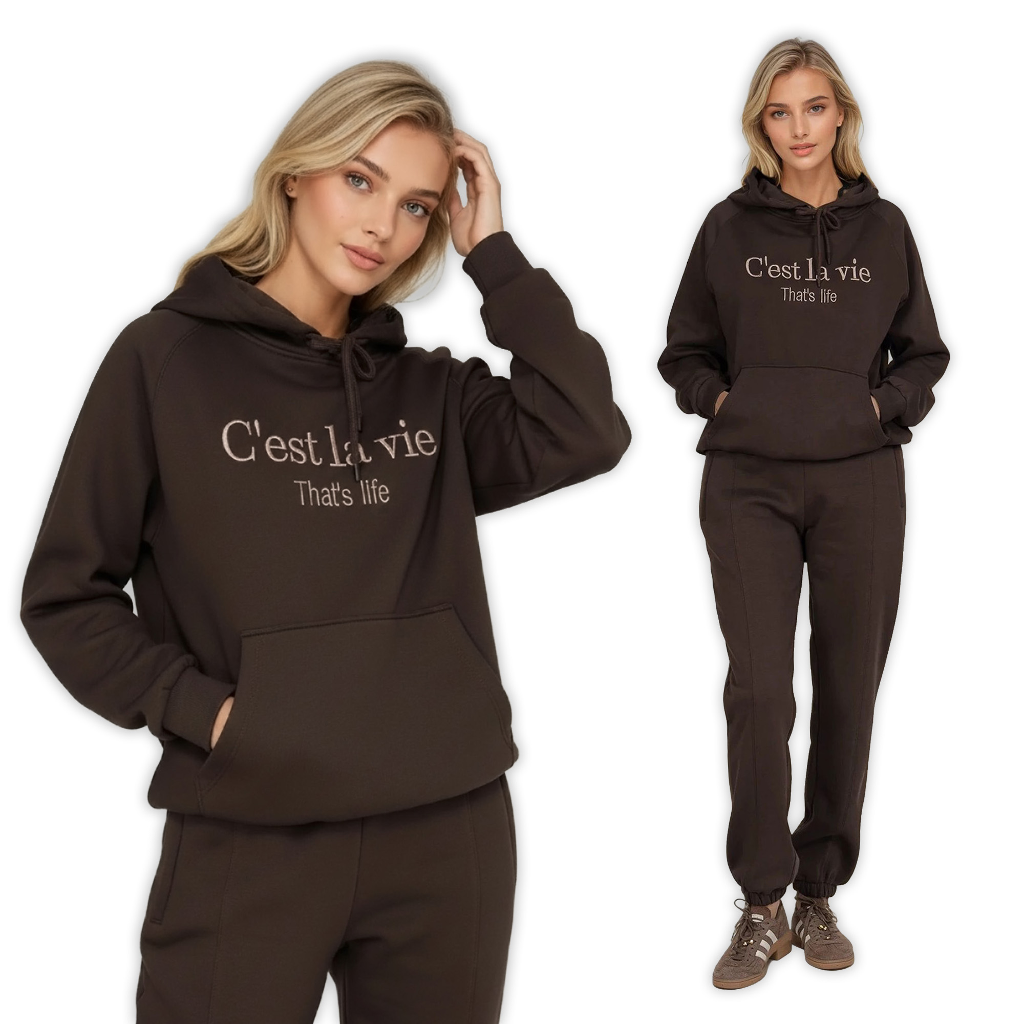 Bluza dresowa kangurka damska z kapturem Megi Czekoladowa - W252399 (7).jpg