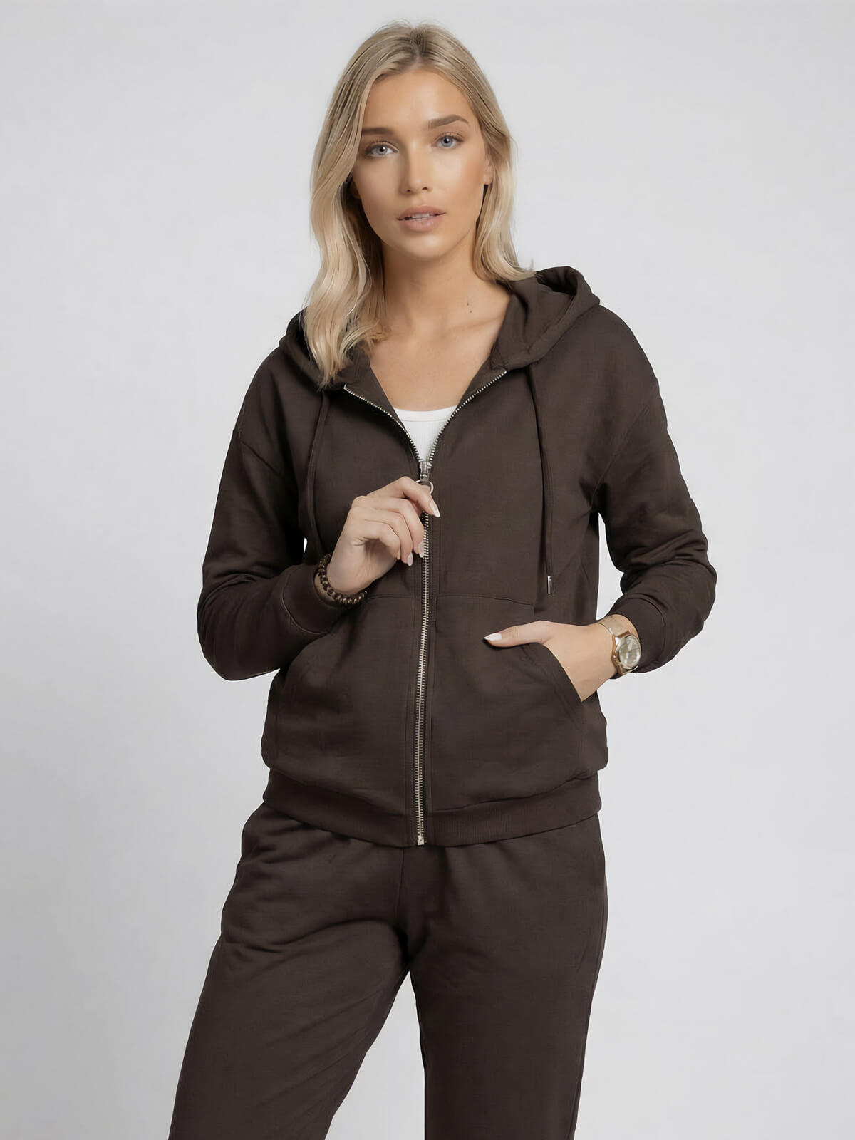 Bluza damska Megi kangurka rozpinana z kapturem Czekoladowa - W230045 (6).jpg
