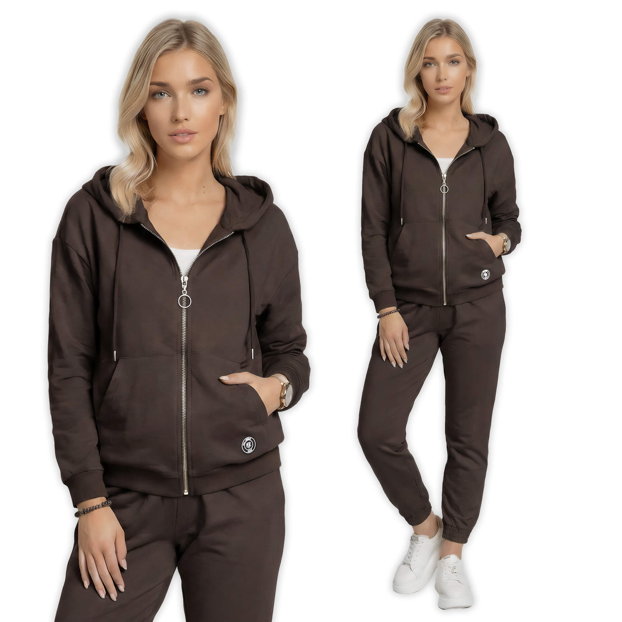 Bluza damska Megi kangurka rozpinana z kapturem Czekoladowa - W230045 (7).jpg