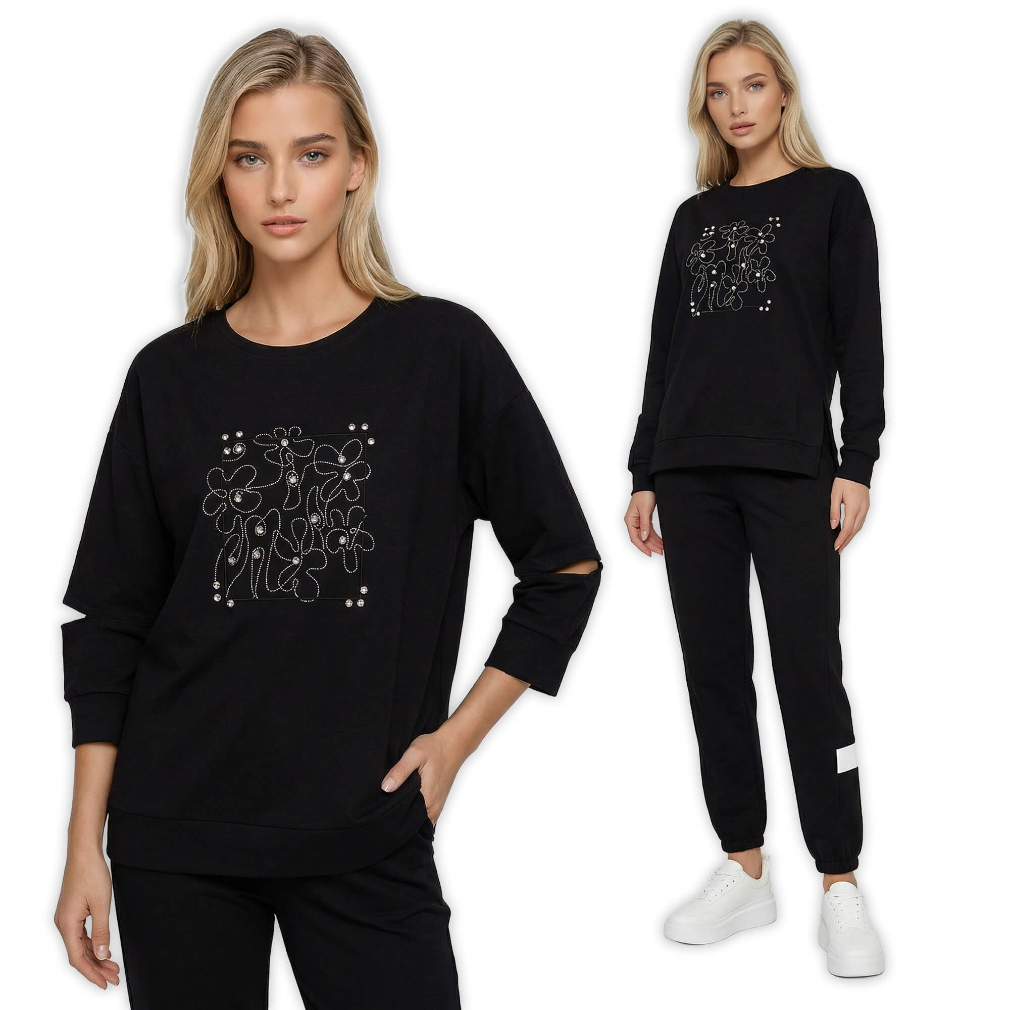 Bluza Megi z haftem i dżetami rękaw 34 Czarna - J252478 (6).jpg