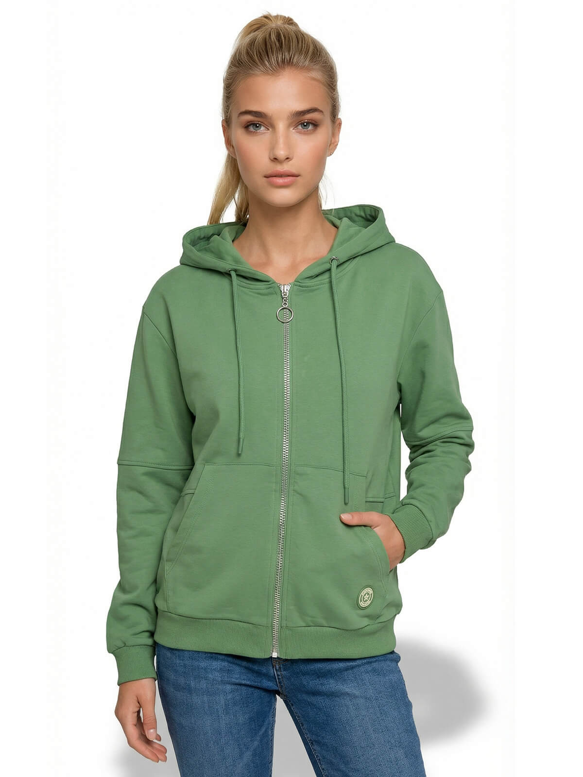 Bluza damska Megi kangurka rozpinana z kapturem J.Zielona - W230045 (4).jpg