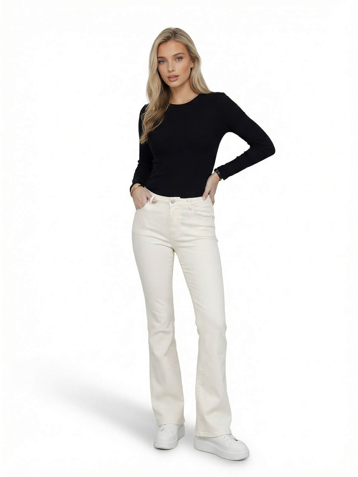 Spodnie jeans M.Sara Dzwony Skinny wyszczuplające J.beżowe - W260126 (1).jpg