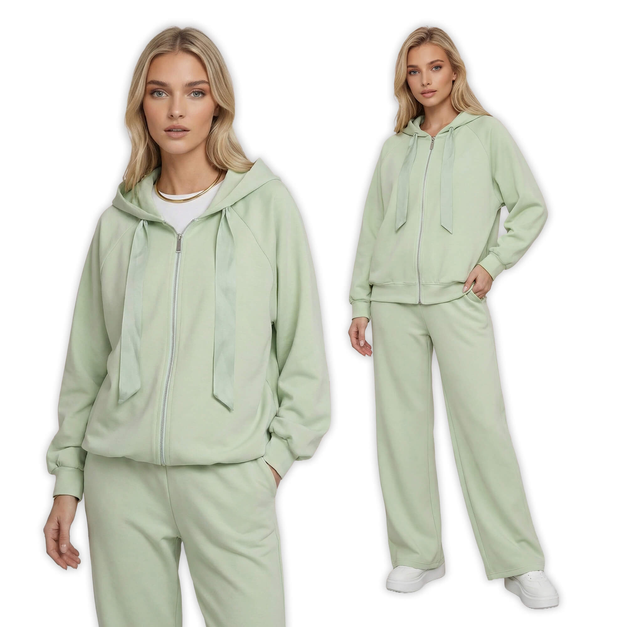 Komplet dresowy damski oversize z bluzą na zamek i szerokimi spodniami Miętowy - W260262 (7).jpg
