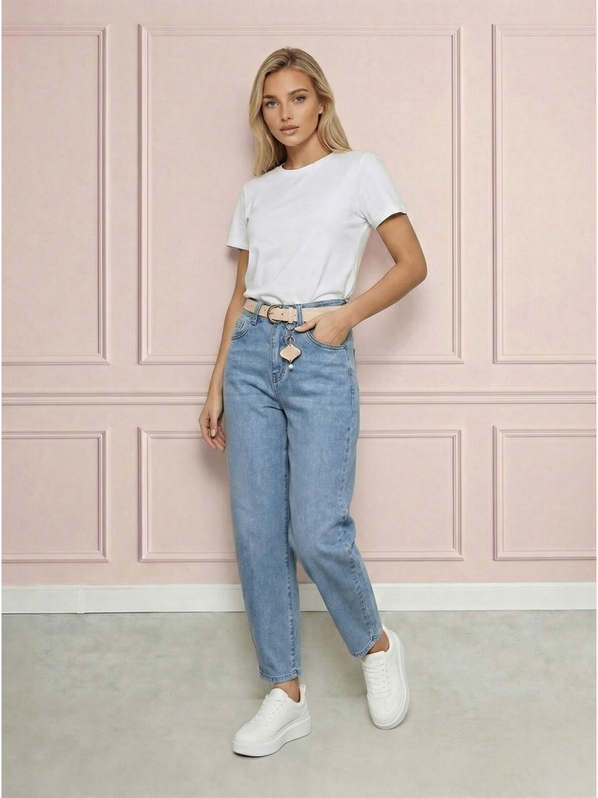Spodnie jeans damskie M.Sara Balloon z paskiem J.Niebieskie - W260527 (1).jpg