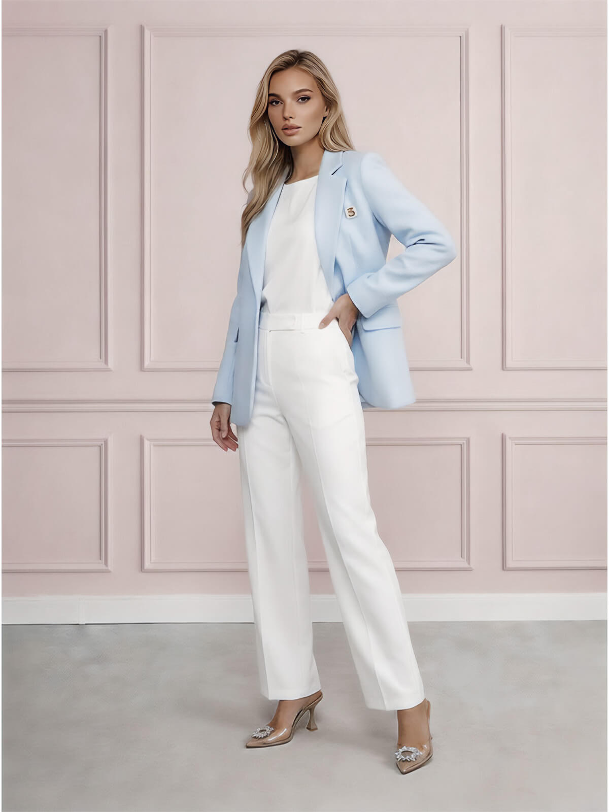 Marynarka damska BB w jodełkę baby blue, lekko taliowana, na dwa guziki - W260367 (3).jpg
