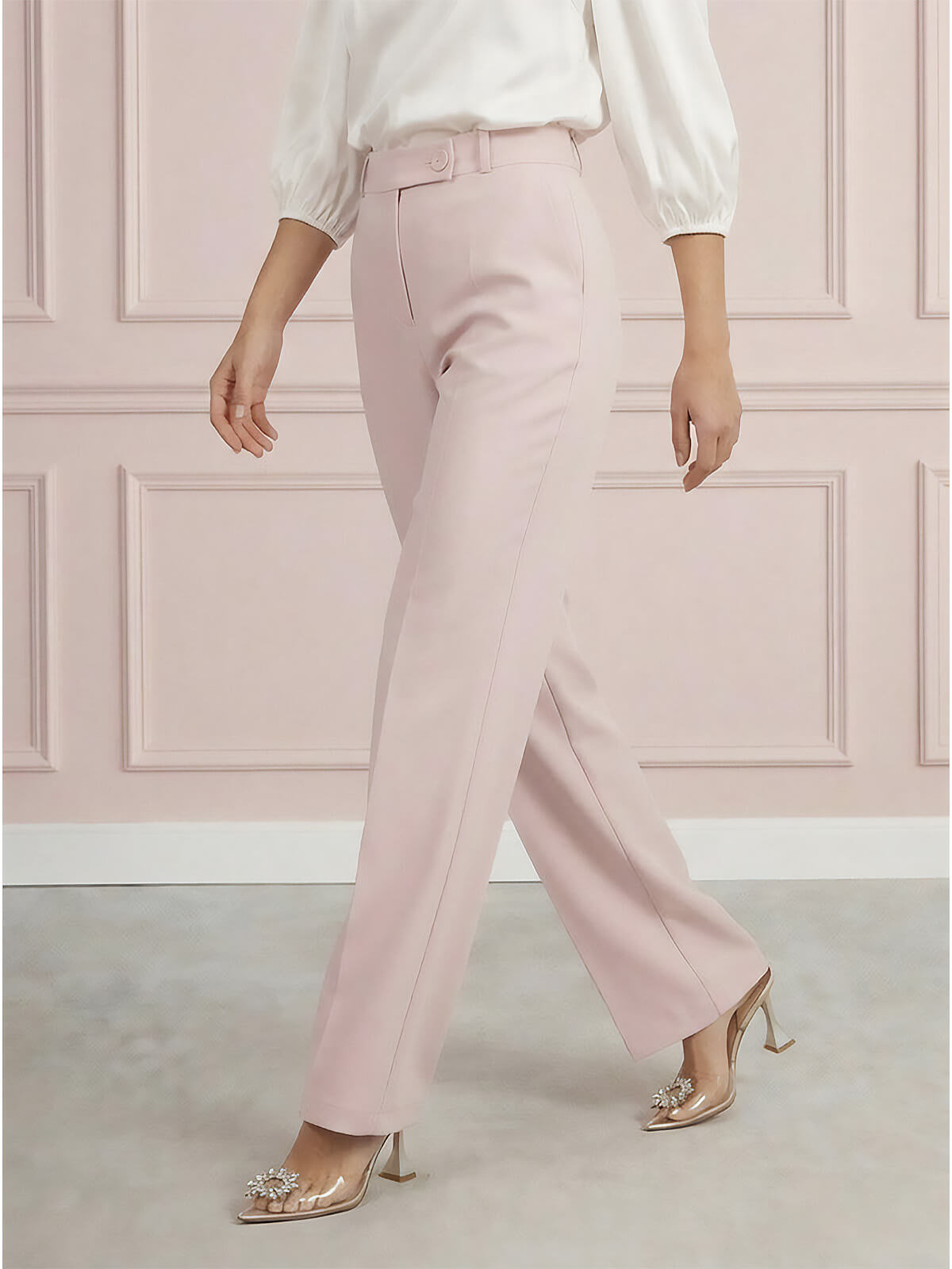 Eleganckie spodnie BB z szeroką nogawką Pudrowy Róż - W250196  (5).jpg