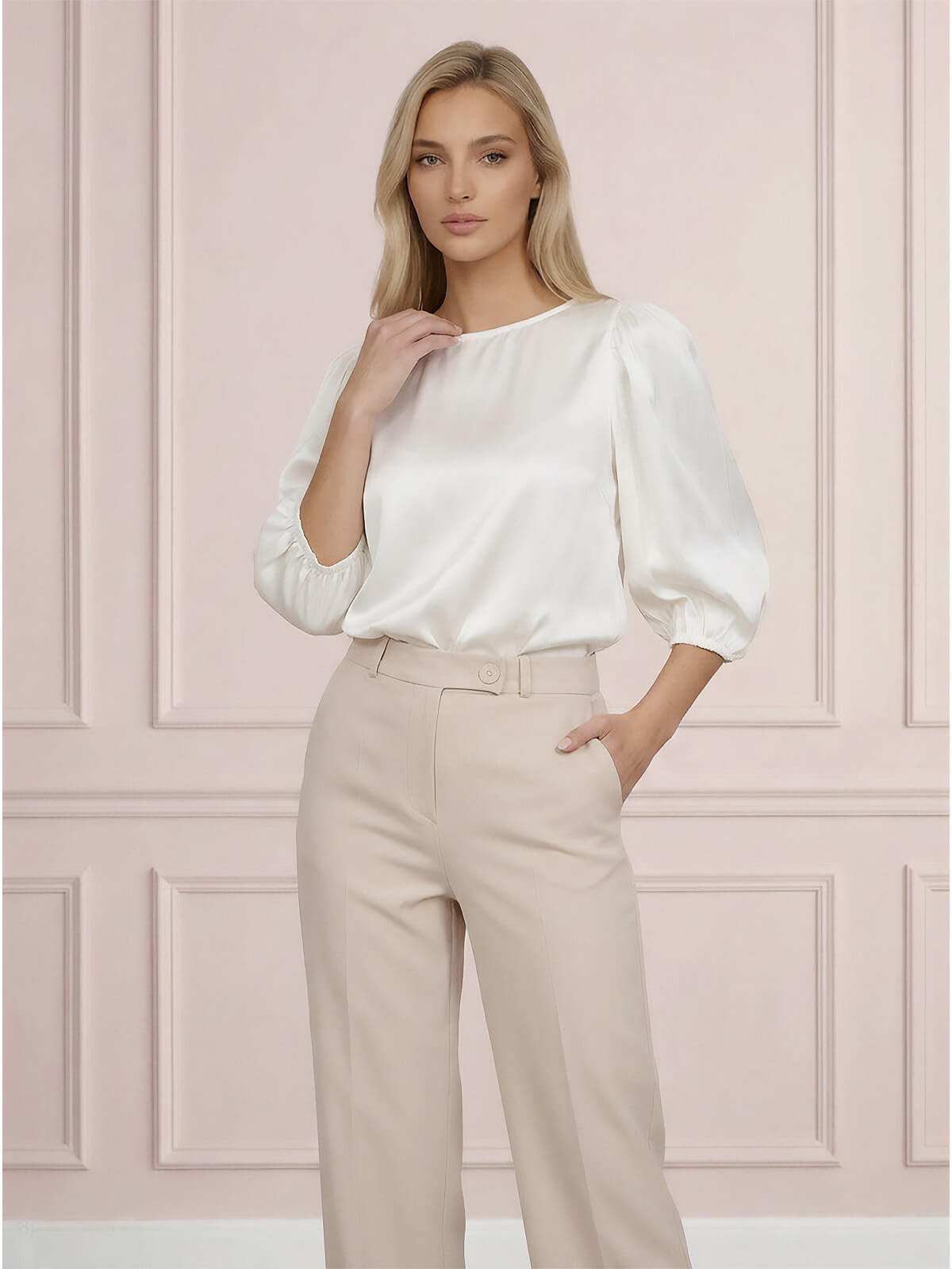 Eleganckie spodnie BB z szeroką nogawką Beżowe - W250196 (5).jpg
