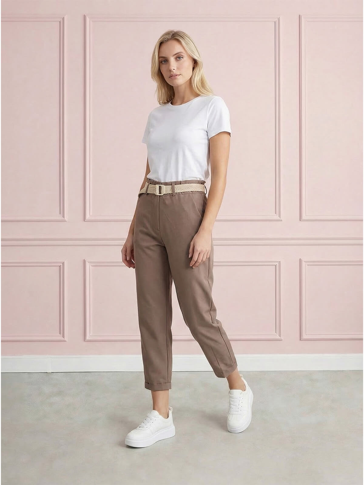 Casualowe spodnie damskie boyfriend 78 z paskiem Fango - W260485 (1).jpg