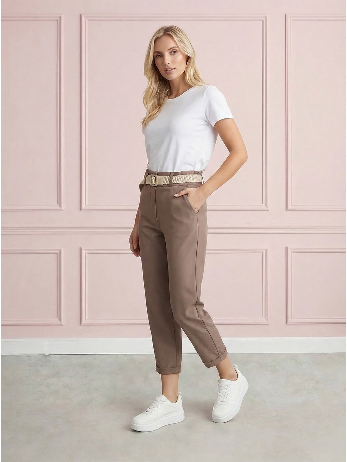 Casualowe spodnie damskie boyfriend 78 z paskiem Fango - W260485 (2).jpg
