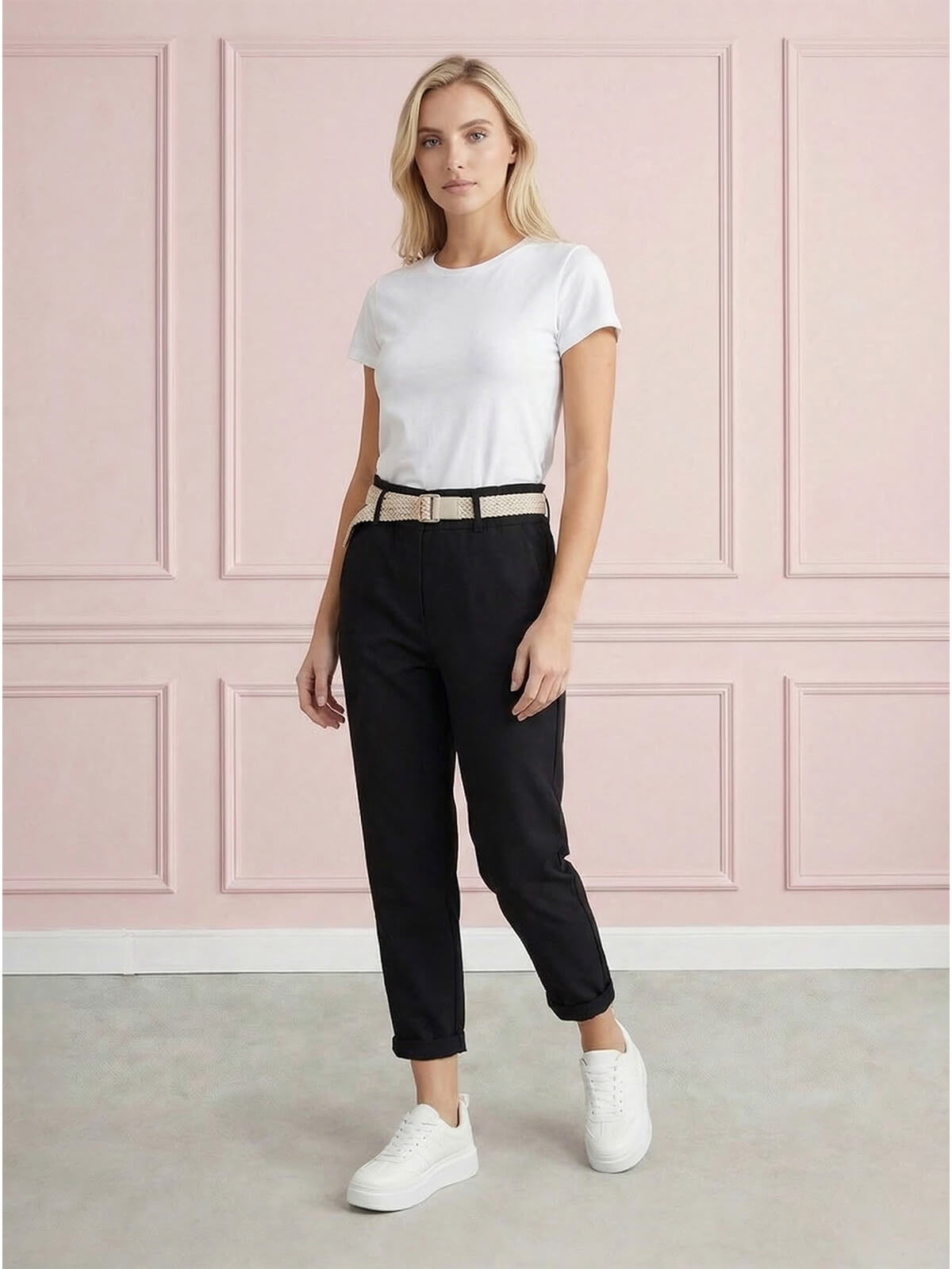 Casualowe spodnie damskie boyfriend 78 z paskiem Czarne - W260485 (2).jpg