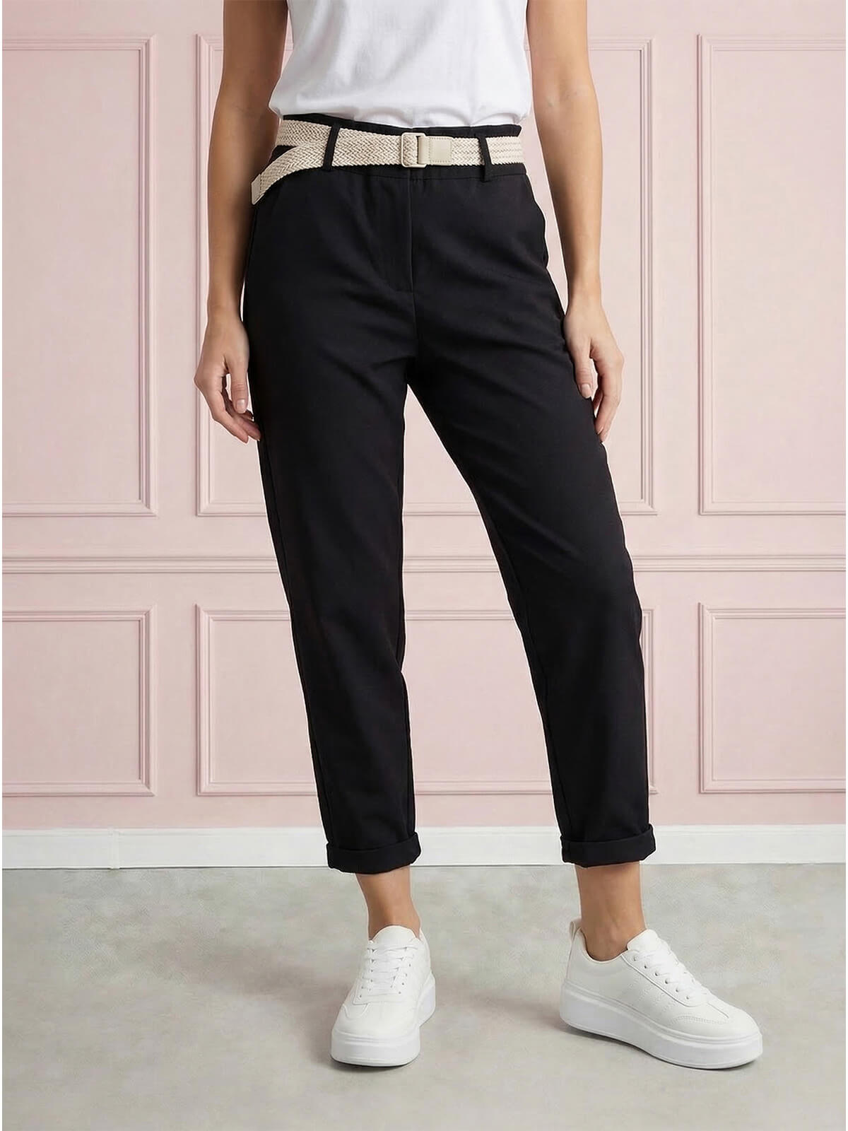 Casualowe spodnie damskie boyfriend 78 z paskiem Czarne - W260485 (4).jpg