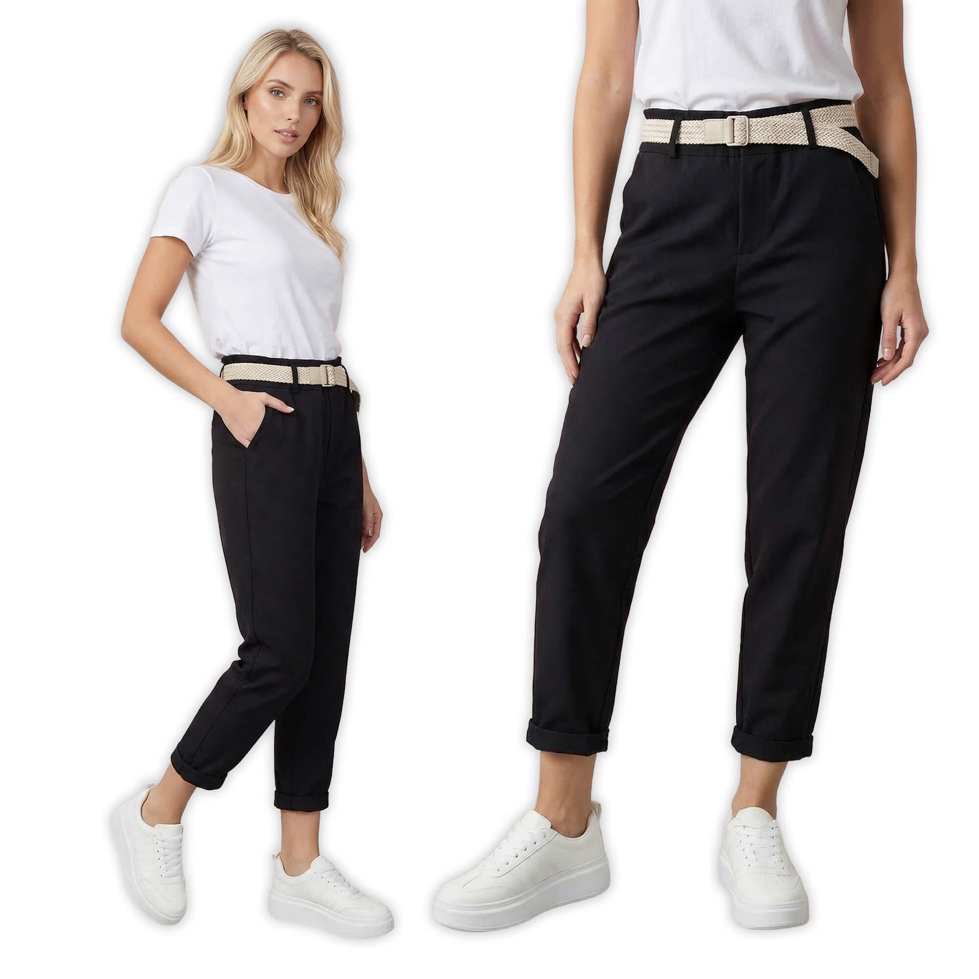 Casualowe spodnie damskie boyfriend 78 z paskiem Czarne - W260485 (7).jpg
