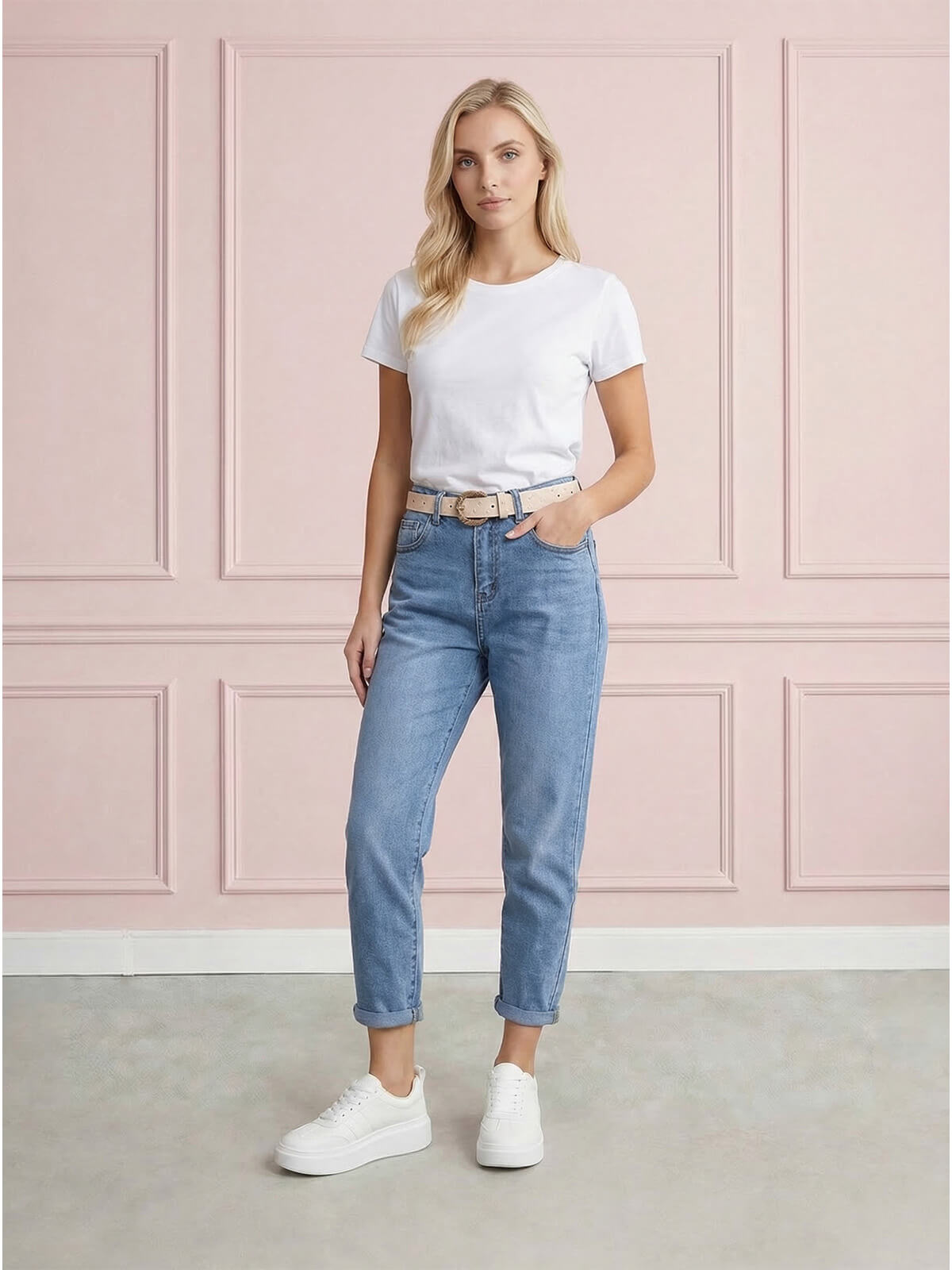 Spodnie jeans damskie M.Sara Boyfriend wysoki stan J.Niebieskie - W260615  (3).jpg
