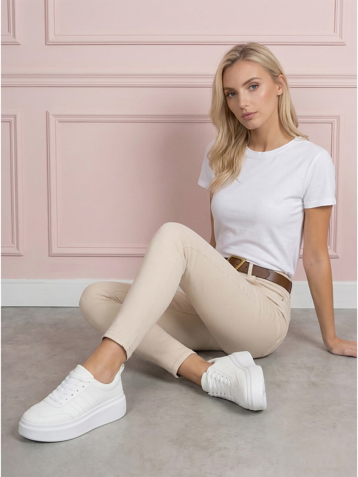 Spodnie jeans damskie M.Sara push up rurki 78 z paskiem J.Beżowe - W260669 (3).jpg