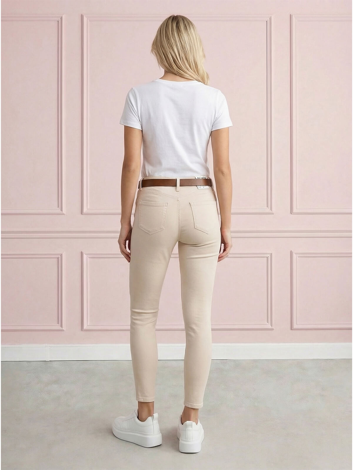 Spodnie jeans damskie M.Sara push up rurki 78 z paskiem J.Beżowe - W260669 (5).jpg
