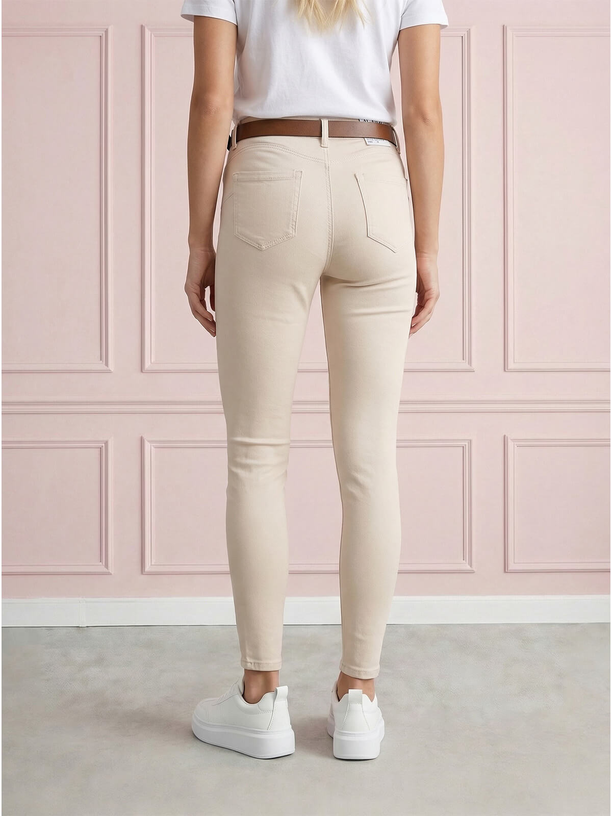 Spodnie jeans damskie M.Sara push up rurki 78 z paskiem J.Beżowe - W260669 (6).jpg