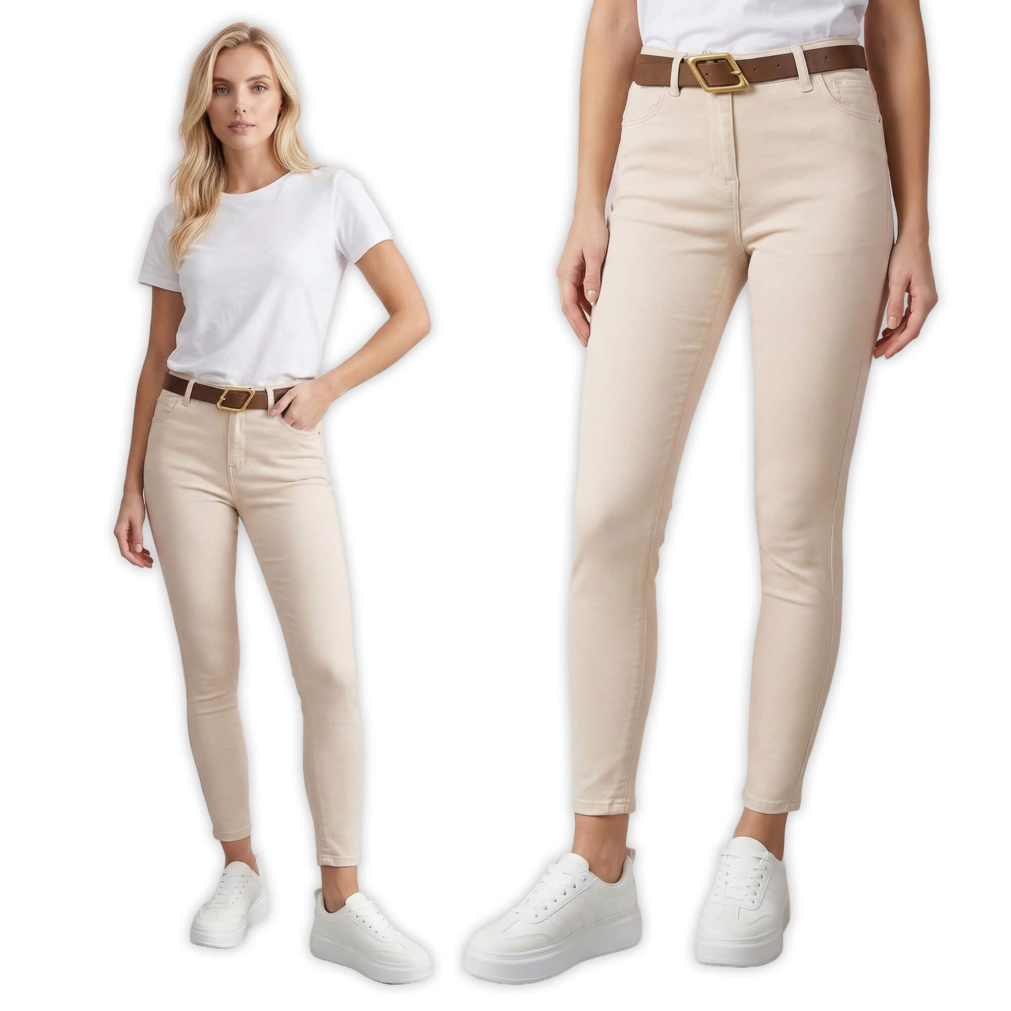 Spodnie jeans damskie M.Sara push up rurki 78 z paskiem J.Beżowe - W260669 (7).jpg