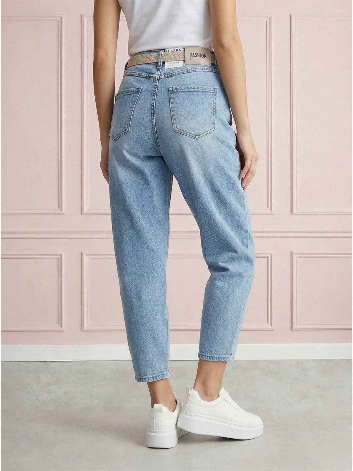 Spodnie jeans damskie M.Sara Balloon z paskiem J.Niebieskie - W260706 (5).jpg