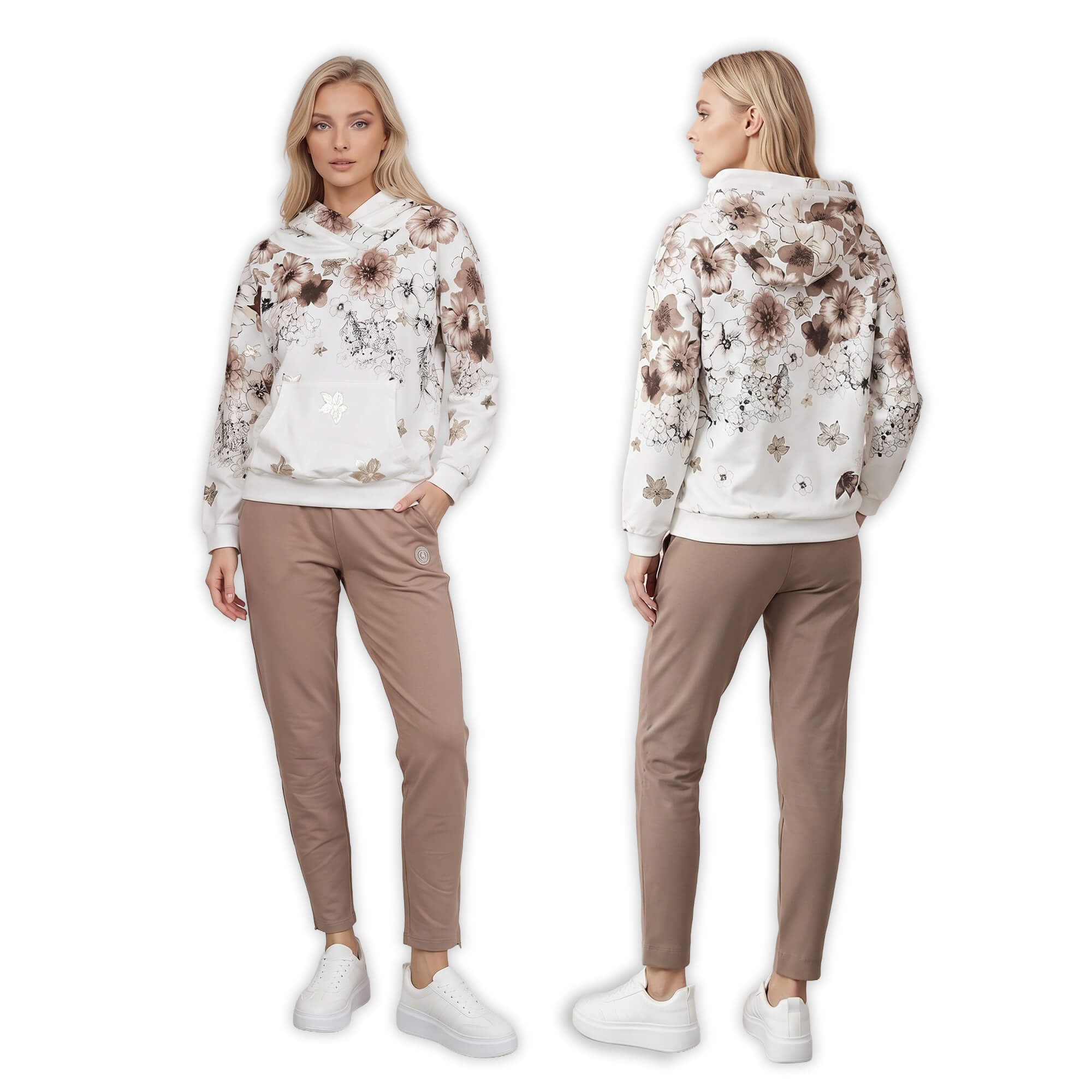 Bluza damska Megi z kapturem ŚmietankowaBrązowa w kwiaty - J260028 (7).jpg