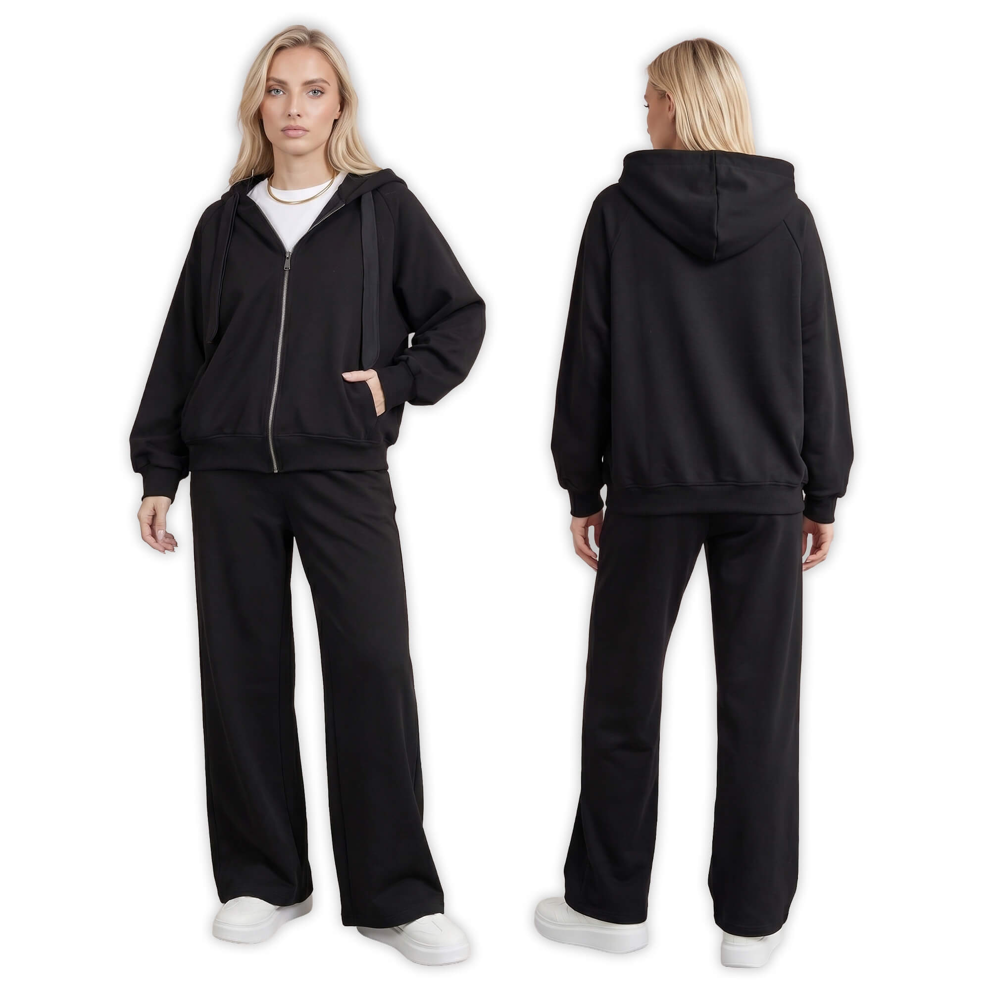 Komplet dresowy damski oversize z bluzą na zamek i szerokimi spodniami Czarny - W260262 (6).jpg