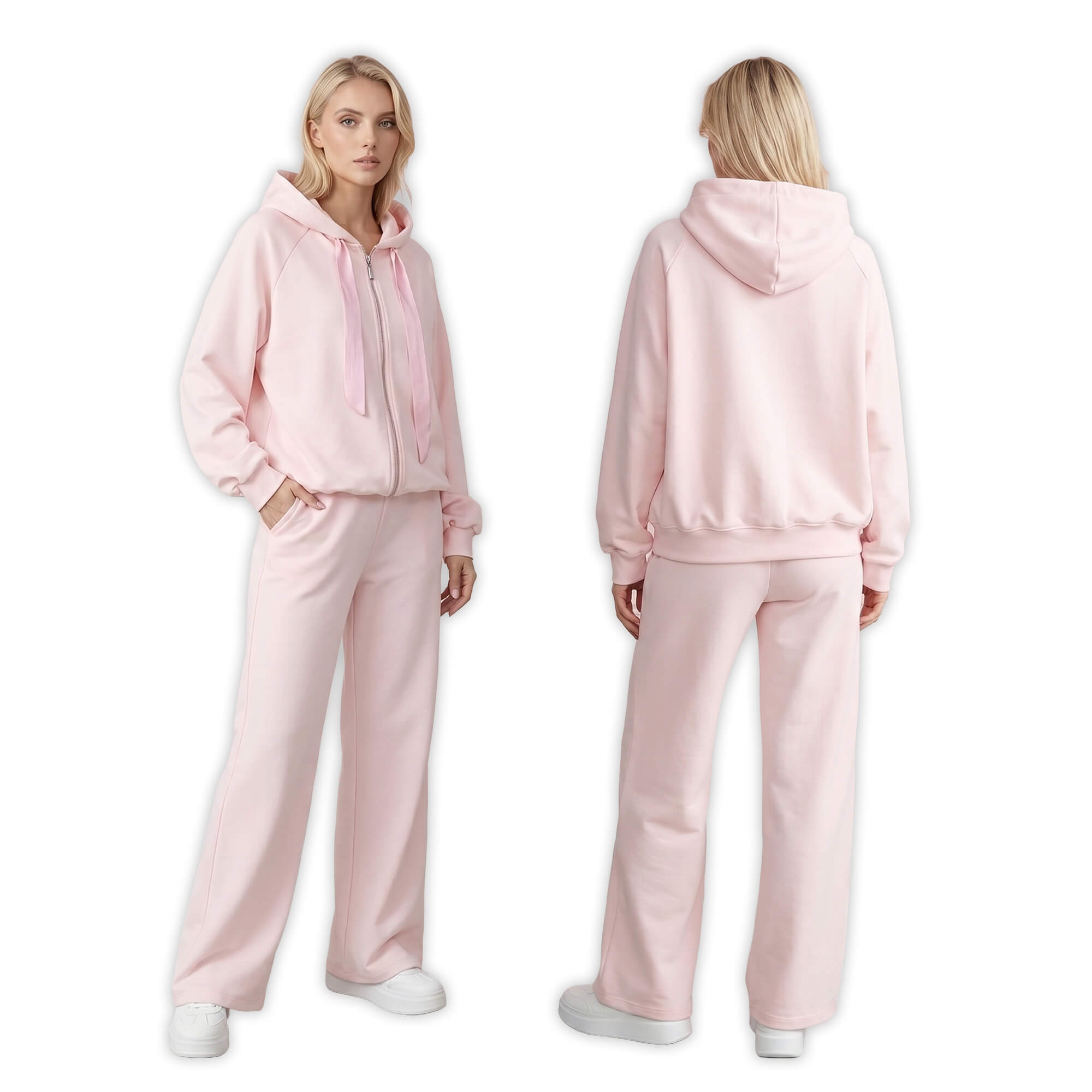Komplet dresowy damski oversize z bluzą na zamek i szerokimi spodniami Pudrowy Róż - W260262 (6).jpg