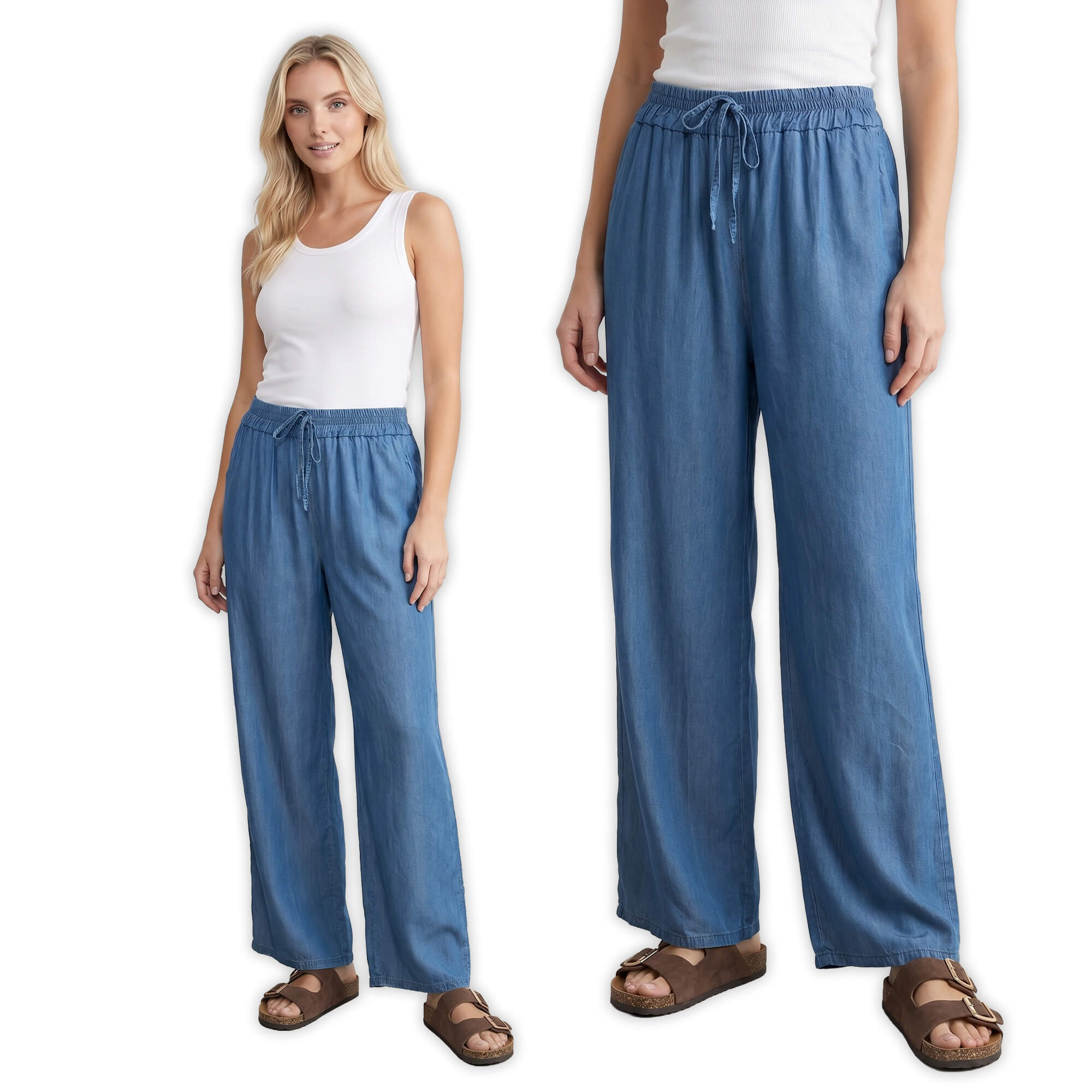Letnie spodnie palazzo z gumką w pasie Pink Fashion C.Niebieski Jeans - W251132 (1).jpg