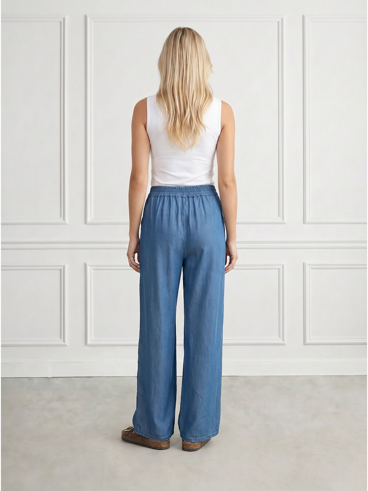 Letnie spodnie palazzo z gumką w pasie Pink Fashion C.Niebieski Jeans - W251132 (8).jpg