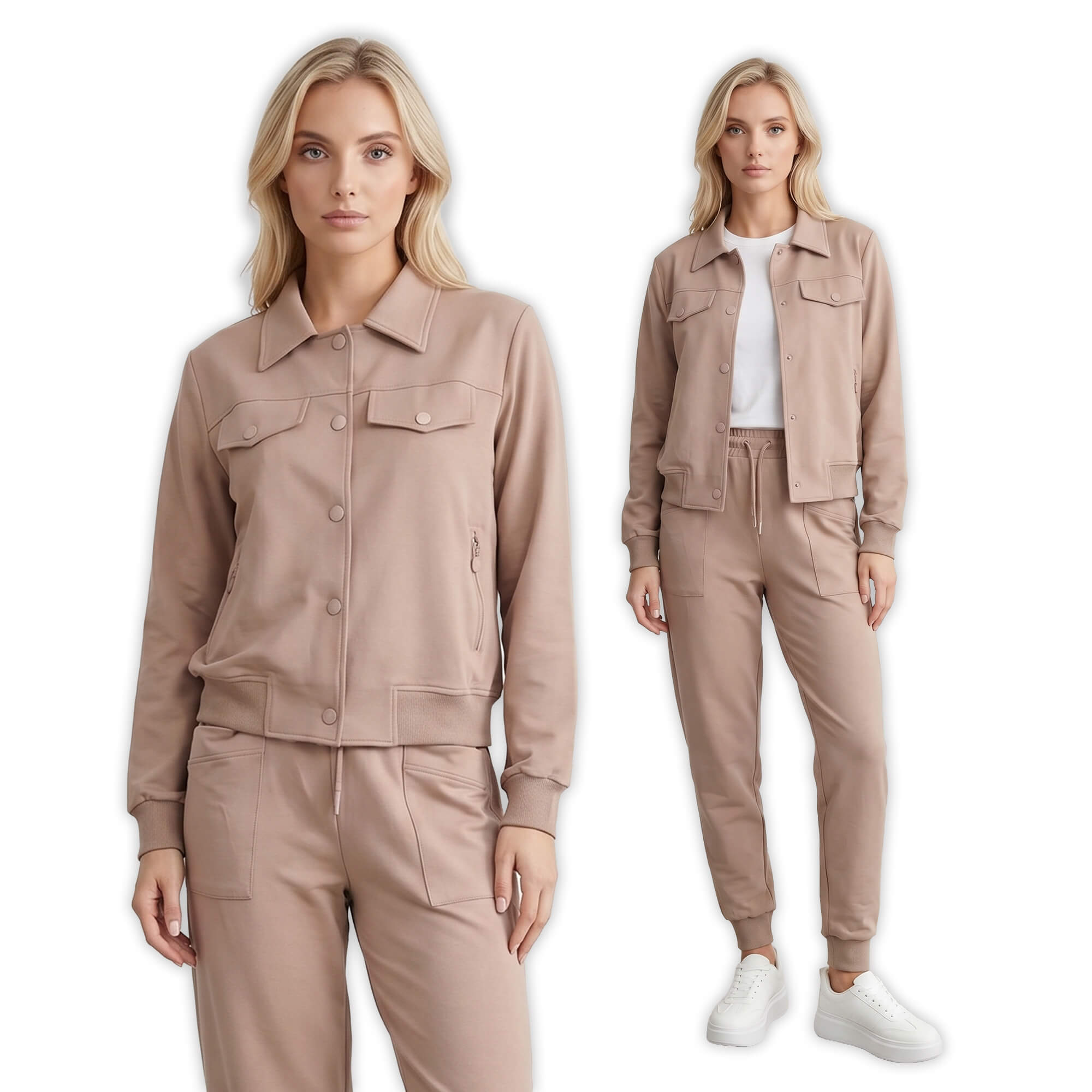 Rozpinana bluza damska Megi z kołnierzykiem Beżowa - W260102 (8).jpg