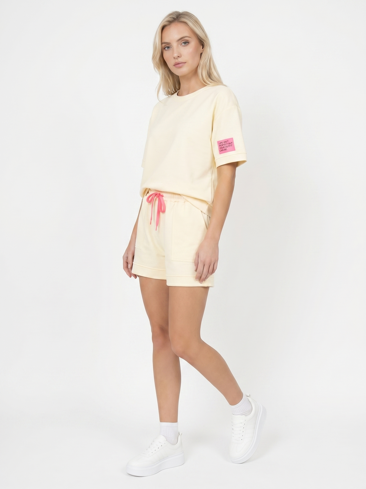 Komplet dresowy damski Pink Fashion - Bluza/Szorty Żółty - W251027