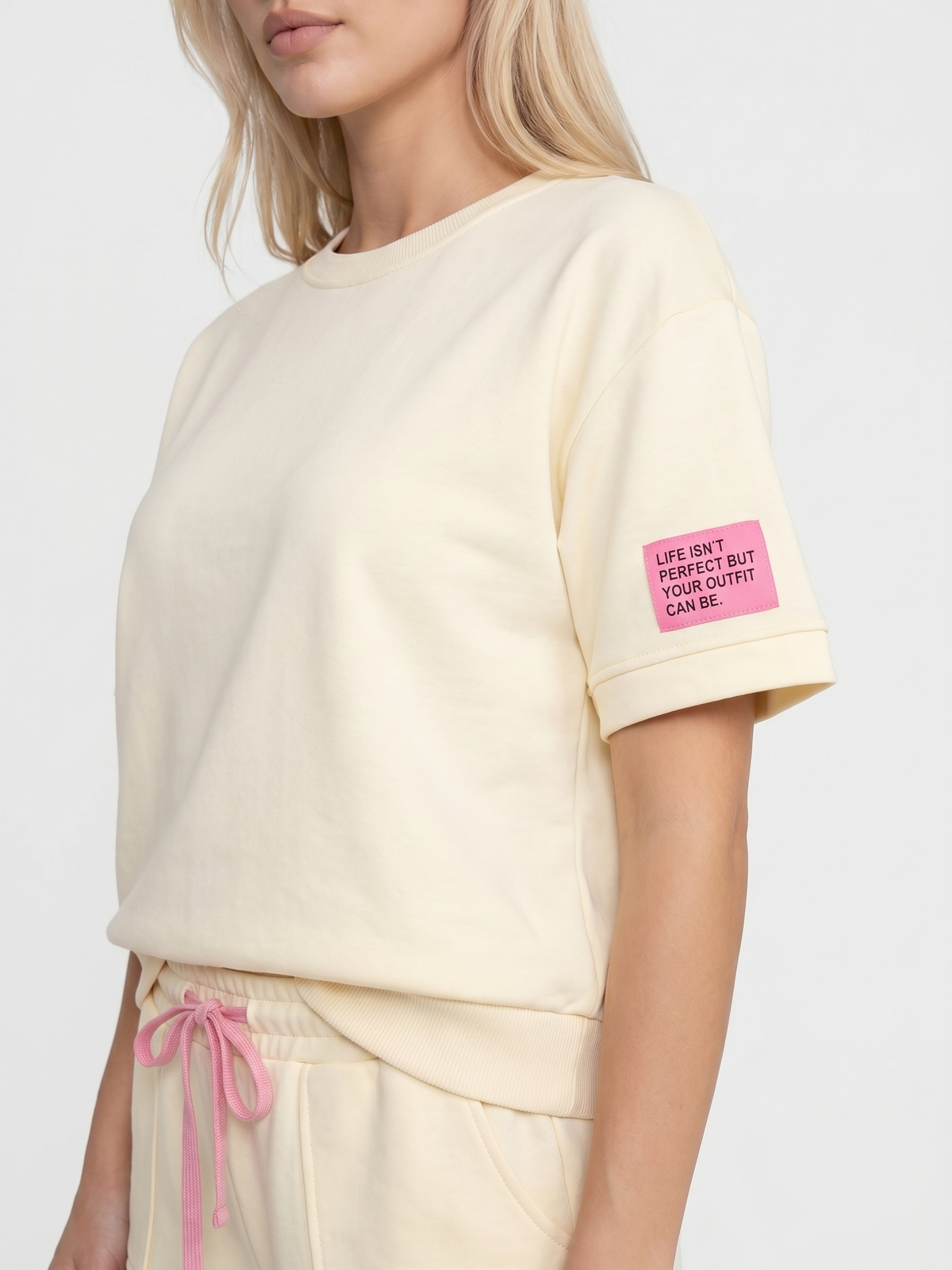 Komplet dresowy damski Pink Fashion - Bluza/Szorty Żółty - W251027