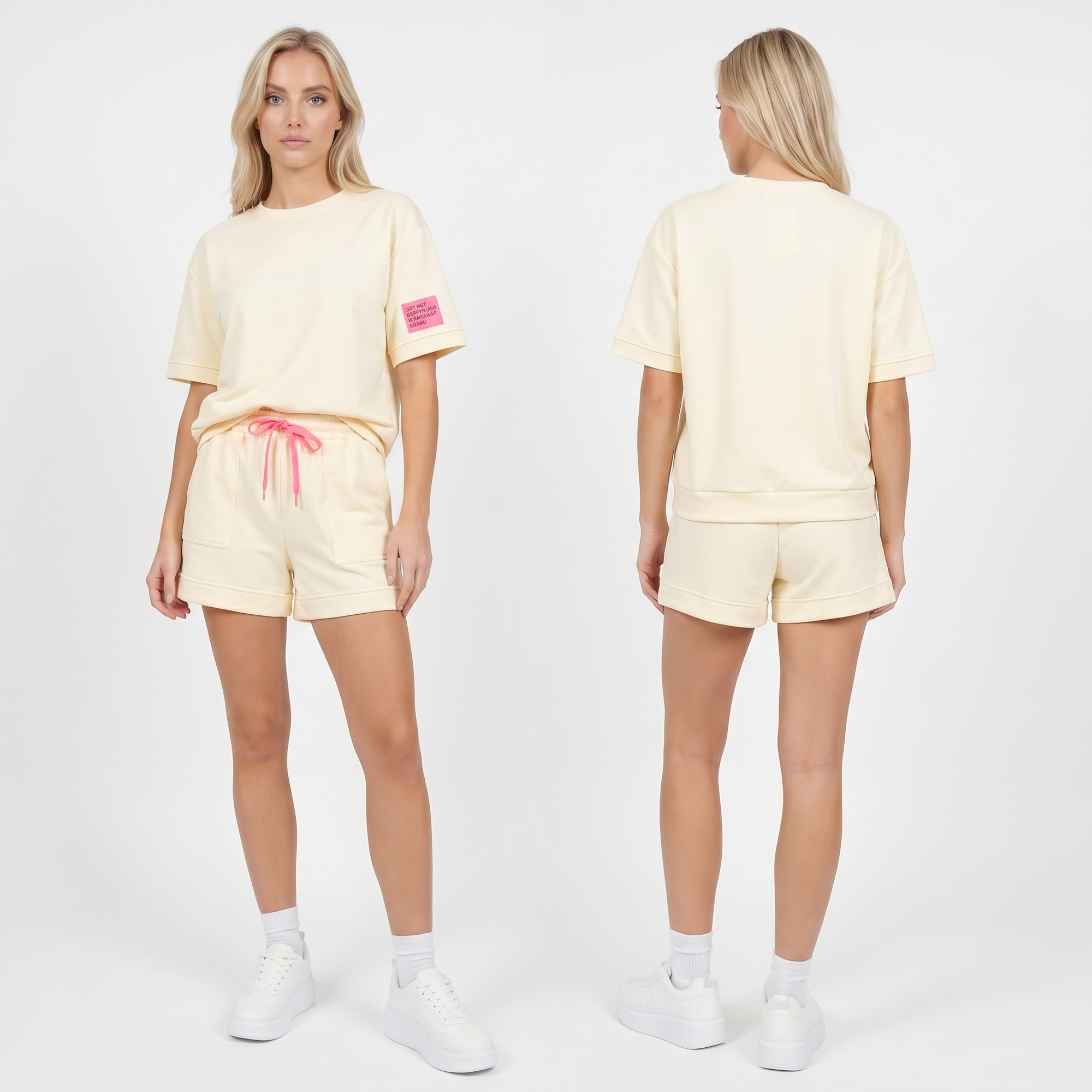 Komplet dresowy damski Pink Fashion - Bluza/Szorty Żółty - W251027