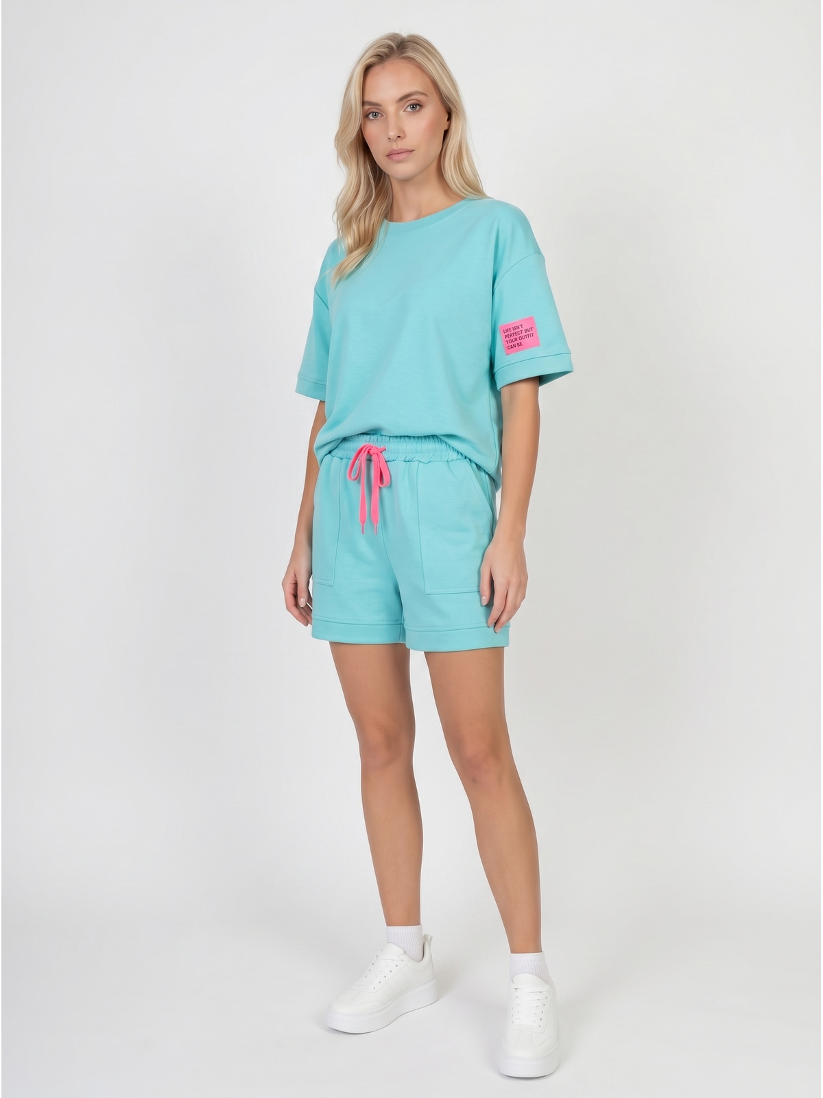 Komplet dresowy damski Pink Fashion - Bluza/Szorty Niebieski - W251027