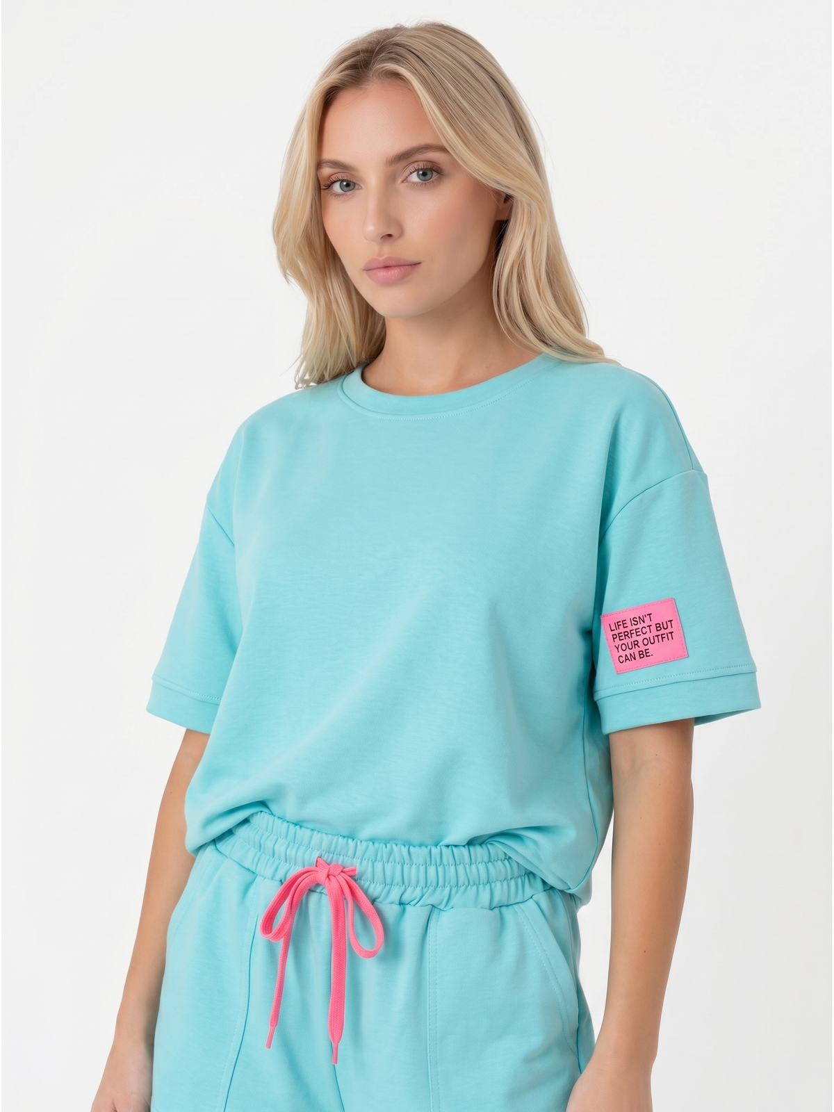 Komplet dresowy damski Pink Fashion - Bluza/Szorty Niebieski - W251027