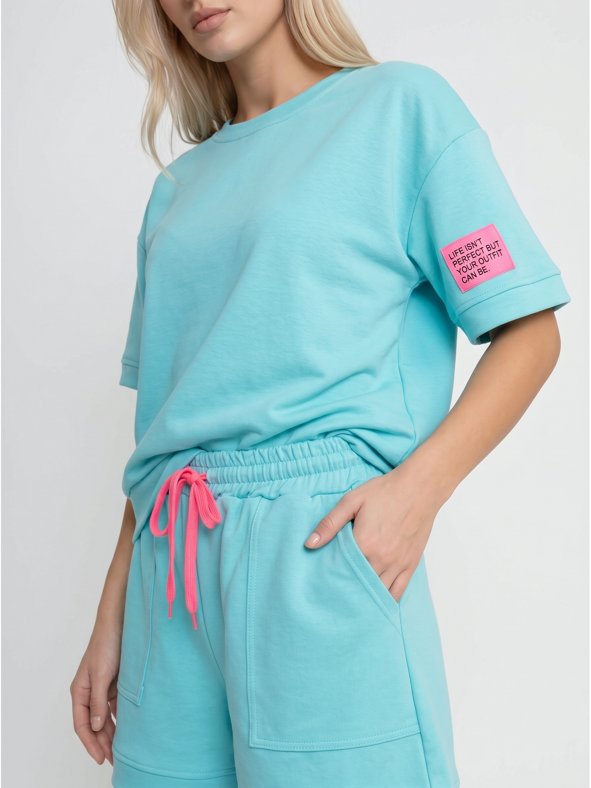 Komplet dresowy damski Pink Fashion - Bluza/Szorty Niebieski - W251027